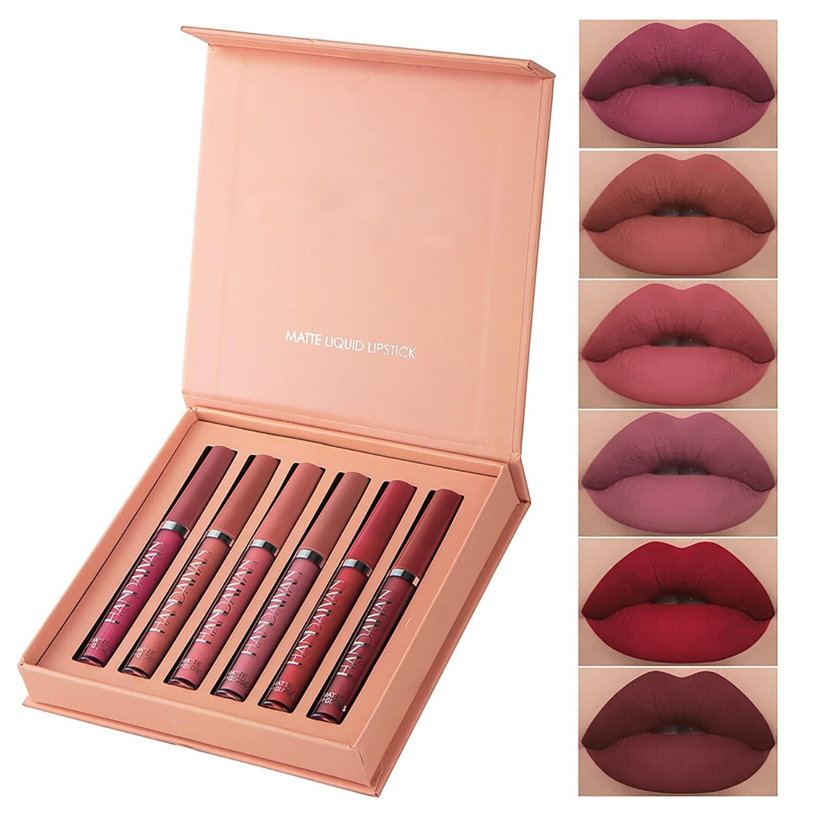 6PCS Matte Liquid Lipstick Makeup Set Matte liquid Long-Lasting and Waterproof Wear Non-Stick Cup Lip Gloss Great Choice and Gift for Woman Girls (A)