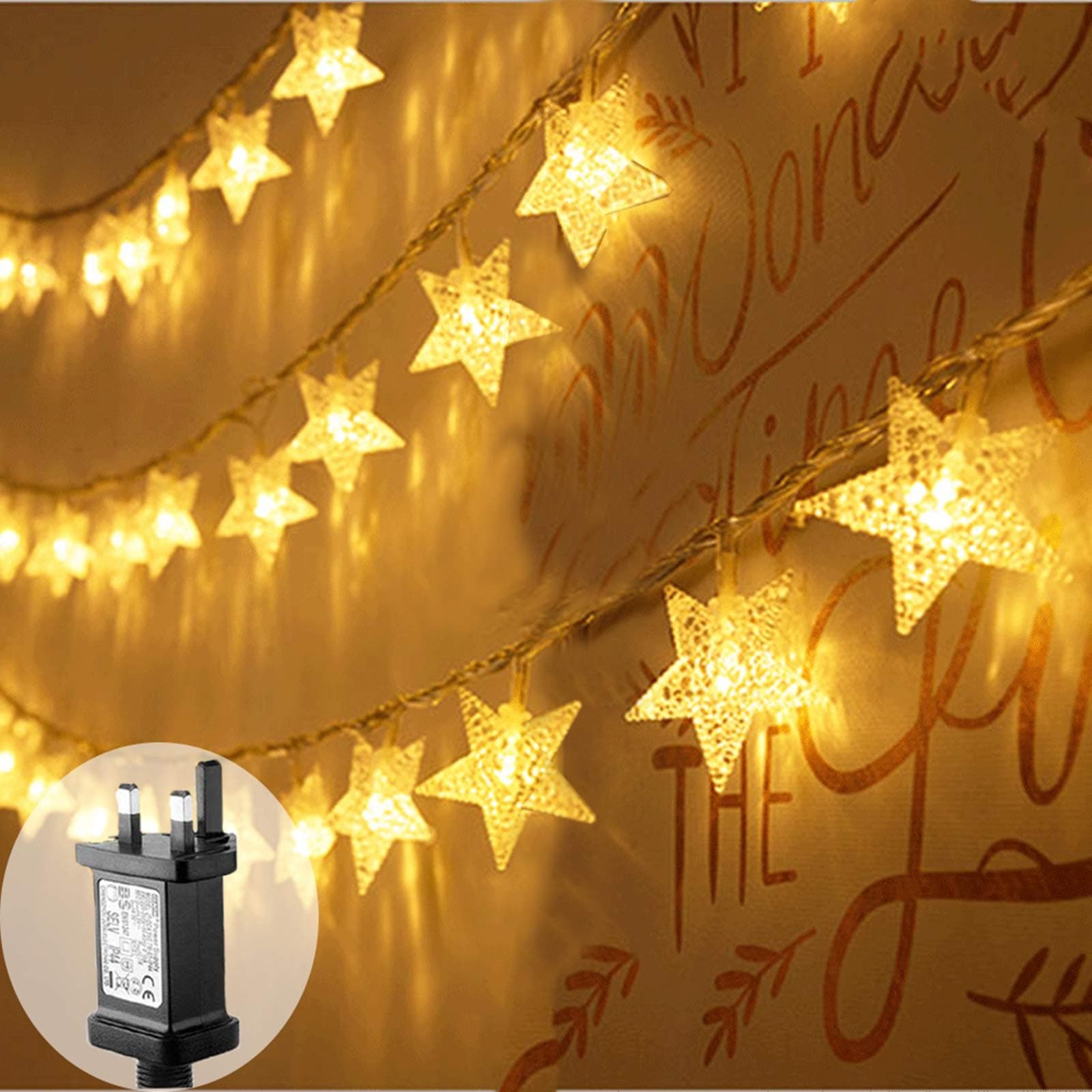 Plug in LED String Lights, 100 LED Star Fairy Lights Mains Powered 33ft 8 Modes Waterproof Outdoor Indoor String Star Light for Christmas Bedroom Wedding Party Balcony Decorations (Warm White)