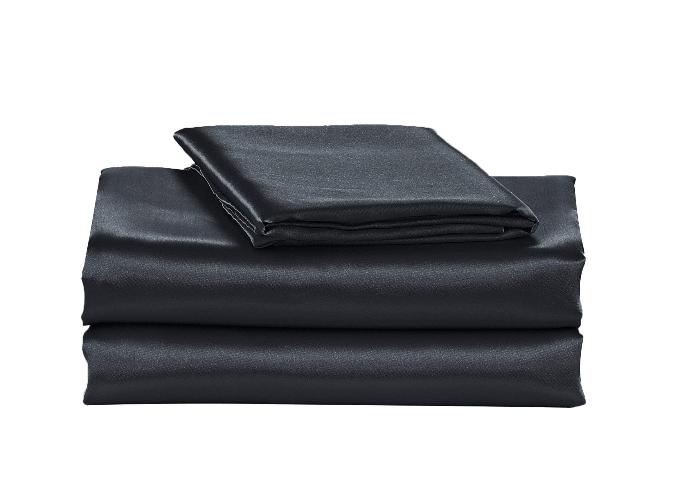 EliteHomeProductsEHP Super Soft and Silky Satin Sheet Set (Solid/Deep Pocket) (King, Black)