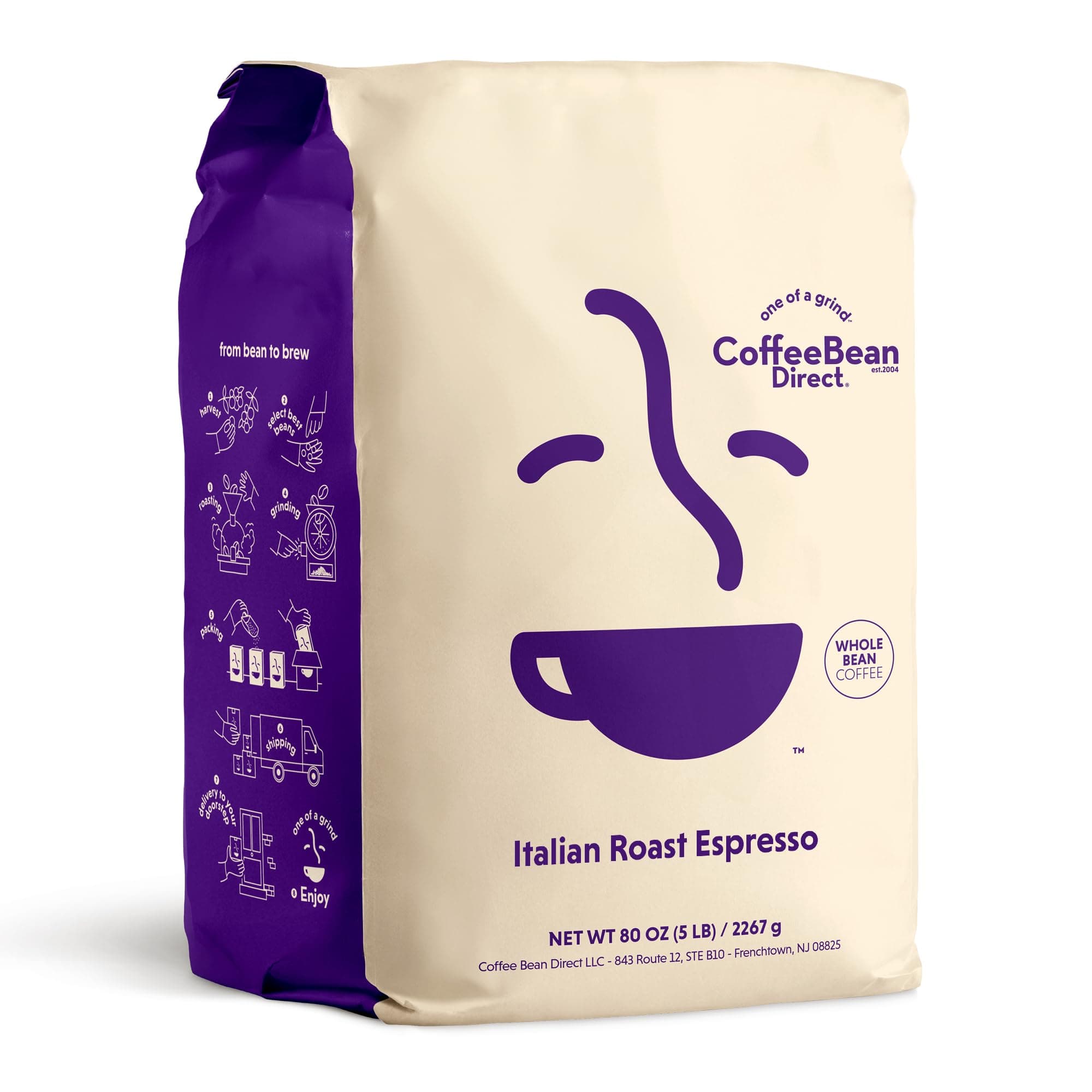 Coffee Bean Direct Italian Roast Espresso, Whole Bean Coffee, Bold Flavor, Dark Roast, 5 Pound Bag (Pack of 1)