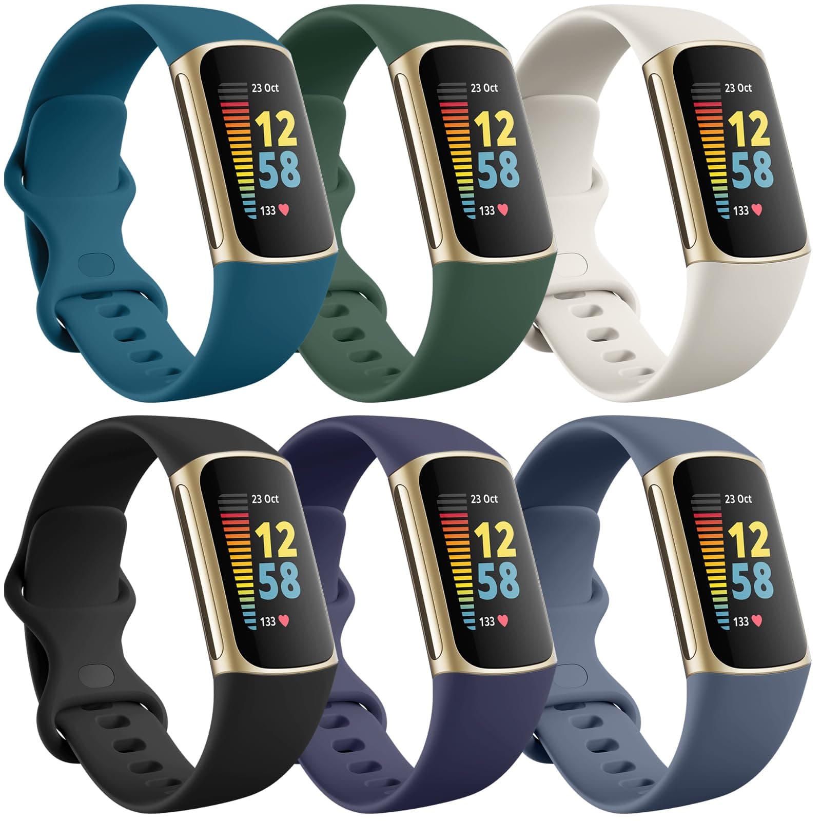 Ouwegaga Compatible with Fitbit Charge 6/Fitbit Charge 5 Bands Women Men, Classic Soft Waterproof Sport Replacement Wristbands for Fitbit Charge 6/Charge 5 Fitness Tracker, 6 Pack Small