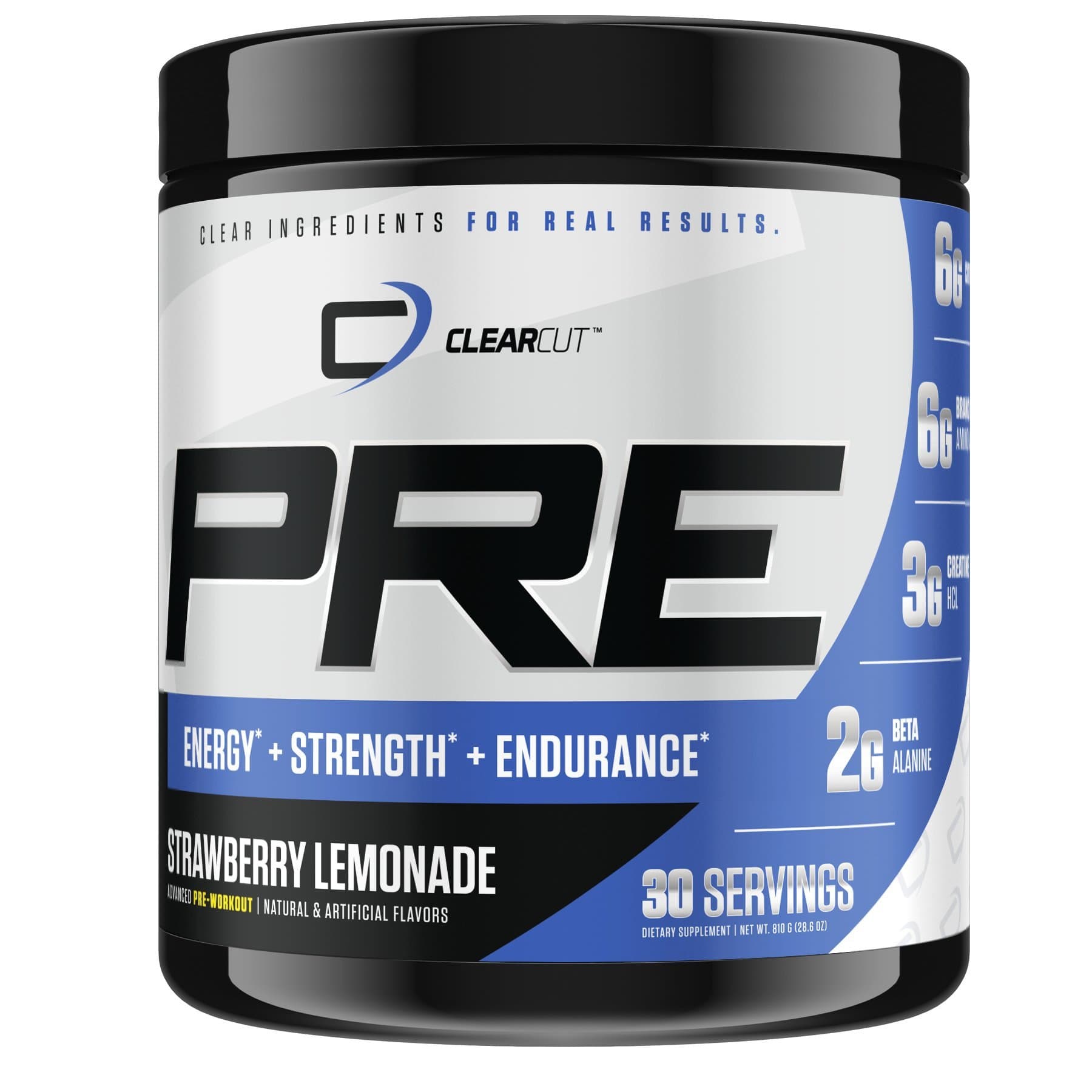 ClearCut PRE, Advanced Pre-Workout with Citrulline Malate, Creatine, BCAAs, Choline, Beta Alanine, 30 Servings (Strawberry Lemonade)