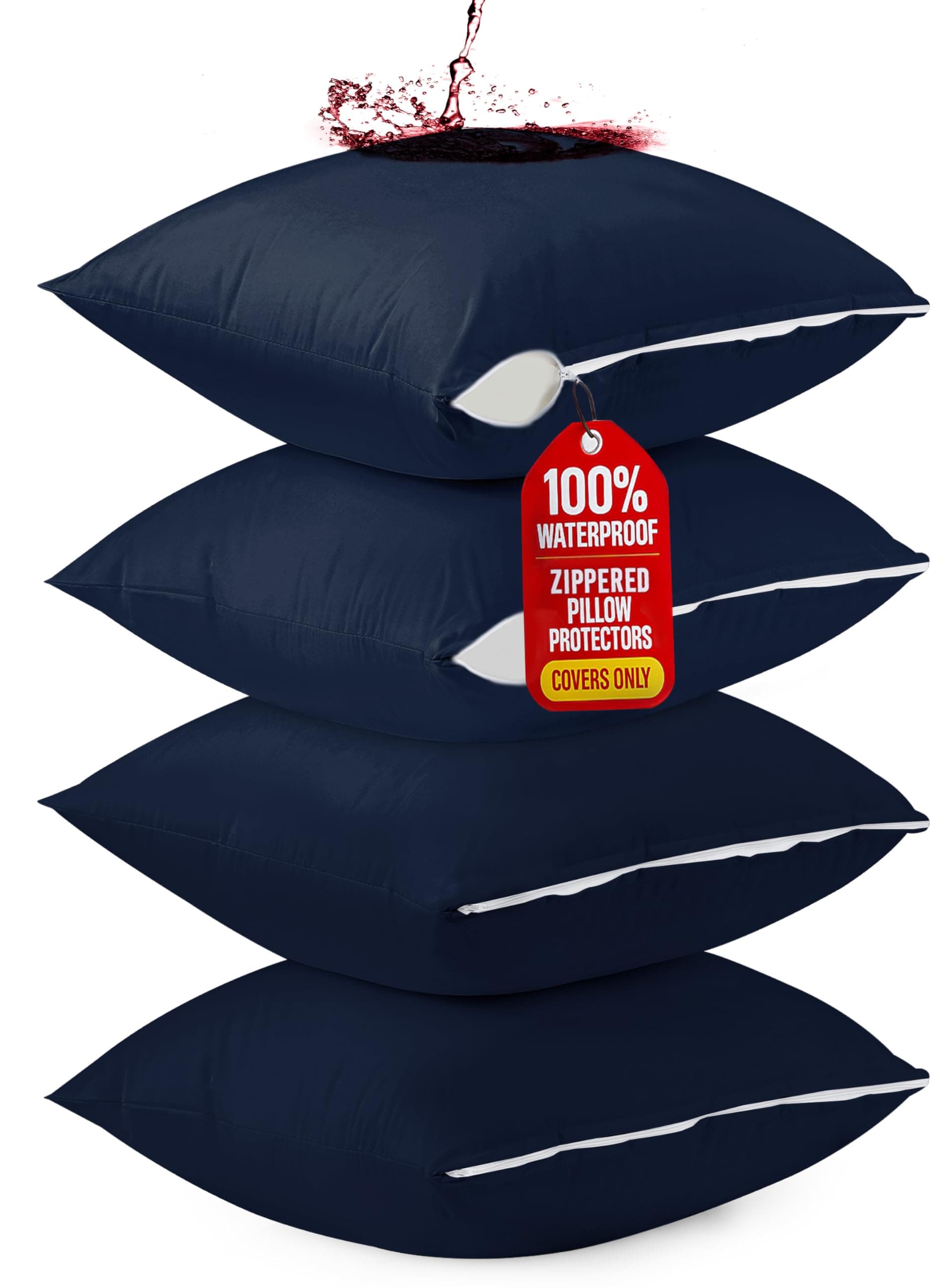 Utopia Bedding 4 Pack Waterproof Throw Pillow Protectors with Zipper 26 x 26 Inches (Navy), Bed Bug Proof Pillow Case Covers, Moisture Wicking Pillow Encasements