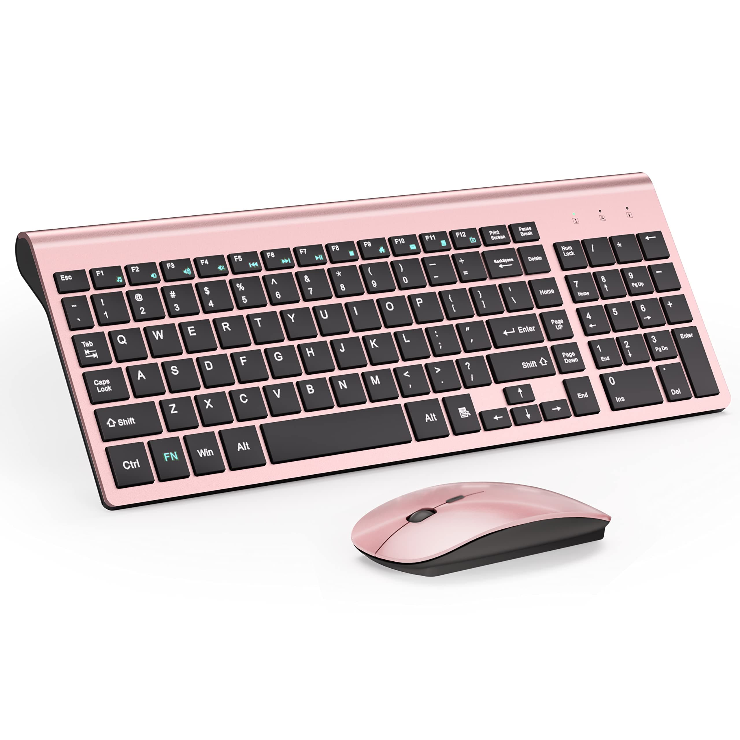 Wireless Keyboard and Mouse Ultra Slim Combo, TopMate 2.4G Silent Compact USB 2400DPI Mouse and Scissor Switch Keyboard Set with Cover, Batteries Included, for PC/Laptop/Windows/Mac - Rose Gold Black