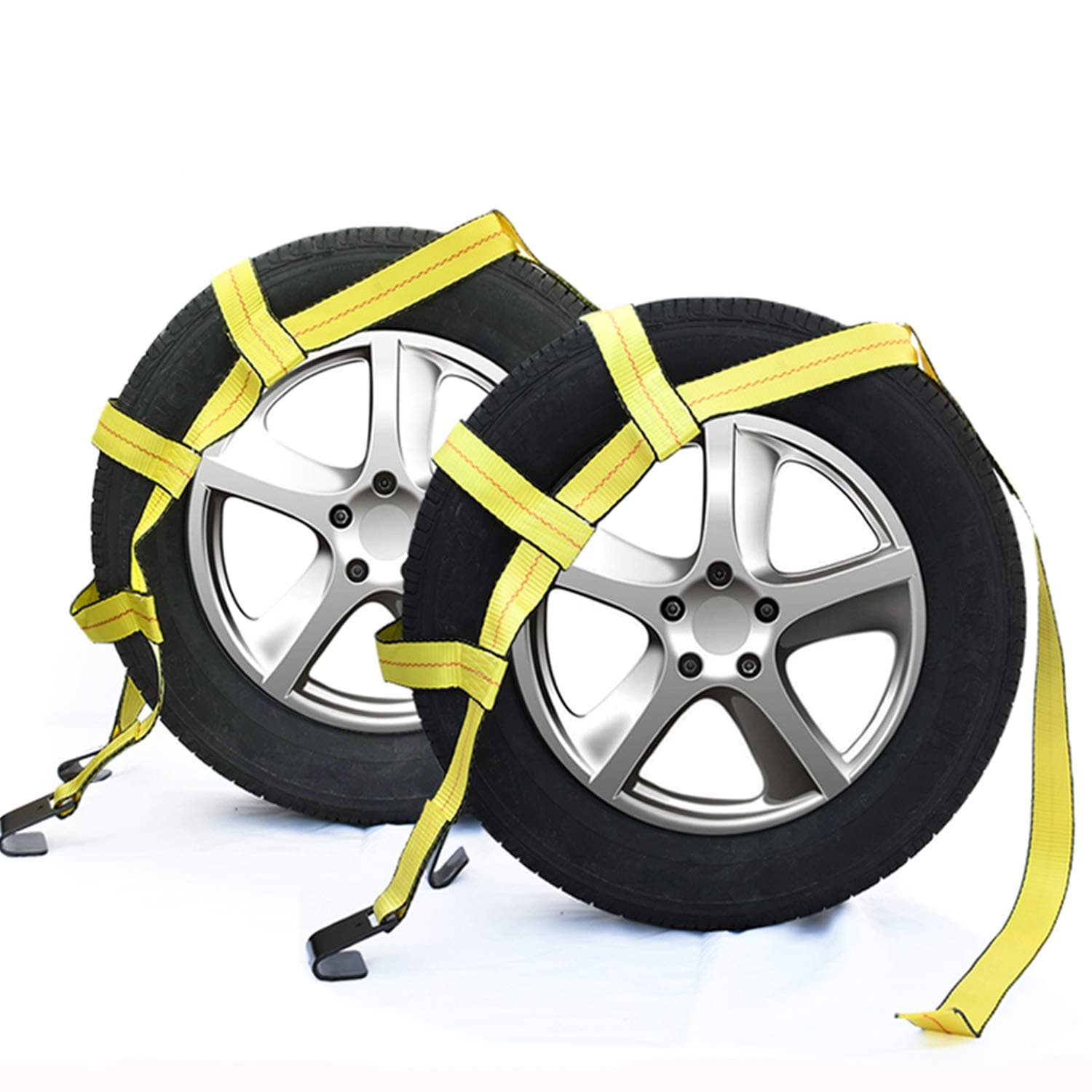 Tow Dolly Straps with Flat Hooks (2 Pack) Tow Dolly Basket Strap, Car Tow Dolly, Wheel Tie Down Bonnet Wheel Net-Fit 14''-17'' Tires Wheels 10000 lbs Working Capacity