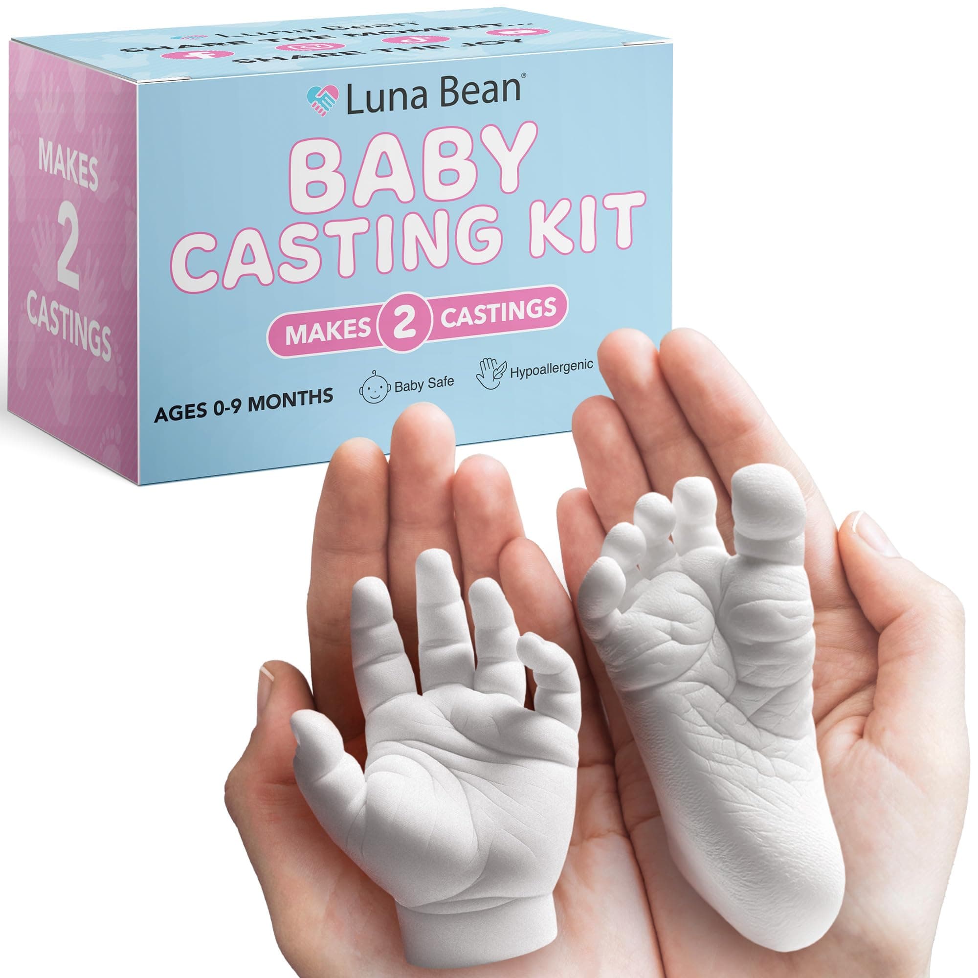 Luna Bean Baby Keepsake Hand Casting Kit - Plaster Hand Molding Casting Kit for Infant One Hand & One Foot Molding - Baby Casting Kit for First Birthday & Newborn Gifts - (Gloss)