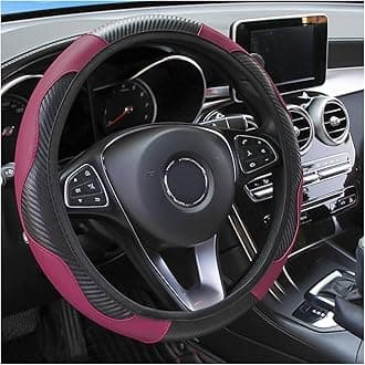 Car Steering Wheel Cover, 15 inch Carbon Fiber Microfiber PU Leather Elastic Steering Wheel Protector for Men Women, Anti-Slip Breathable Car Interior Accessories for Most Cars (Wine Red)
