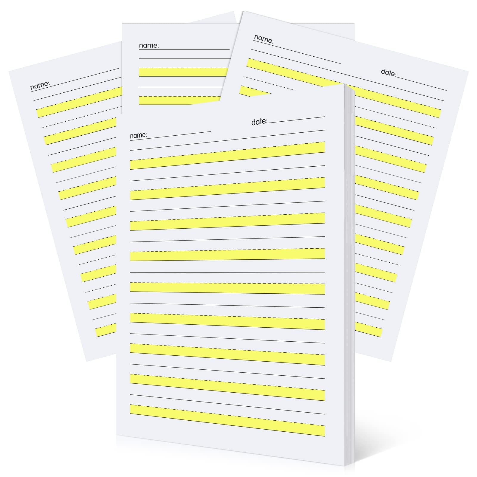 Eaasty 200 Sheets Write Beginner Paper Level 1 with Lines and Yellow Highlighted Practice Writing Paper for Kids Proper Letter Positioning, 11 x 8.5''
