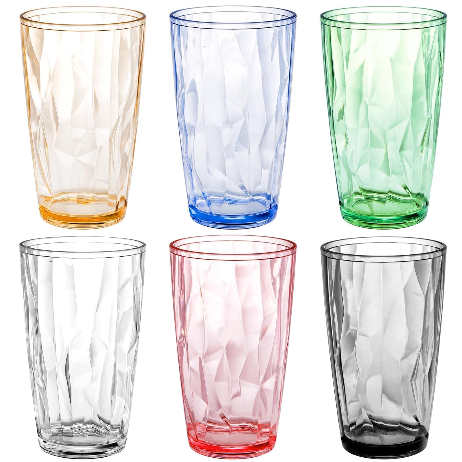 – 16 oz Unbreakable Drinking Glasses Set of 6 - Stackable Acrylic Tumbler Cups, Colored, BPA Free, Dishwasher Safe