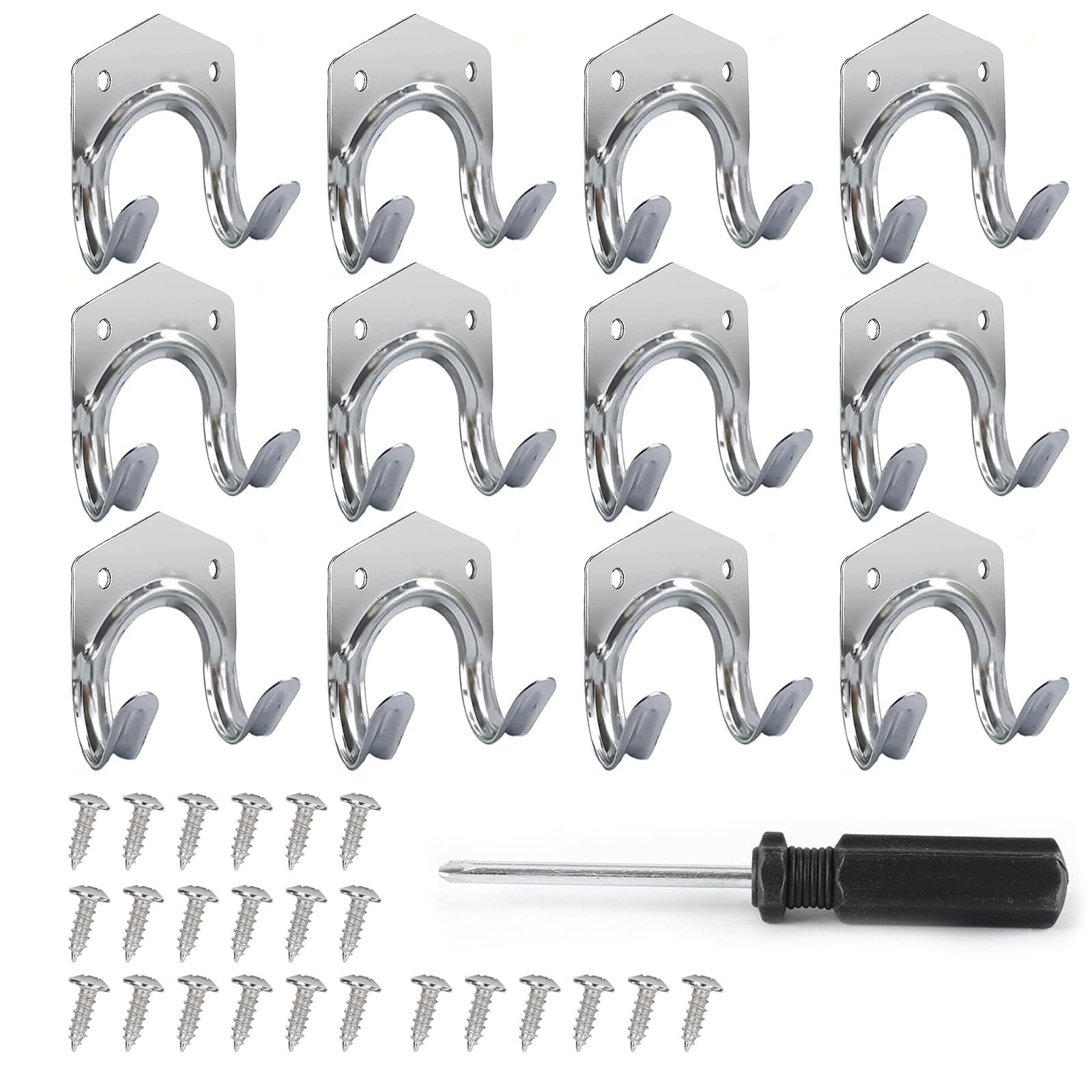 Puedno 12 Pack Tool Hooks for Garage, Heavy Duty Tool Hanger Hooks Set, Garage Organization Hooks, Wall Mounted Storage Hooks for Shed Garden Garage Storage Hooks Spade Hooks