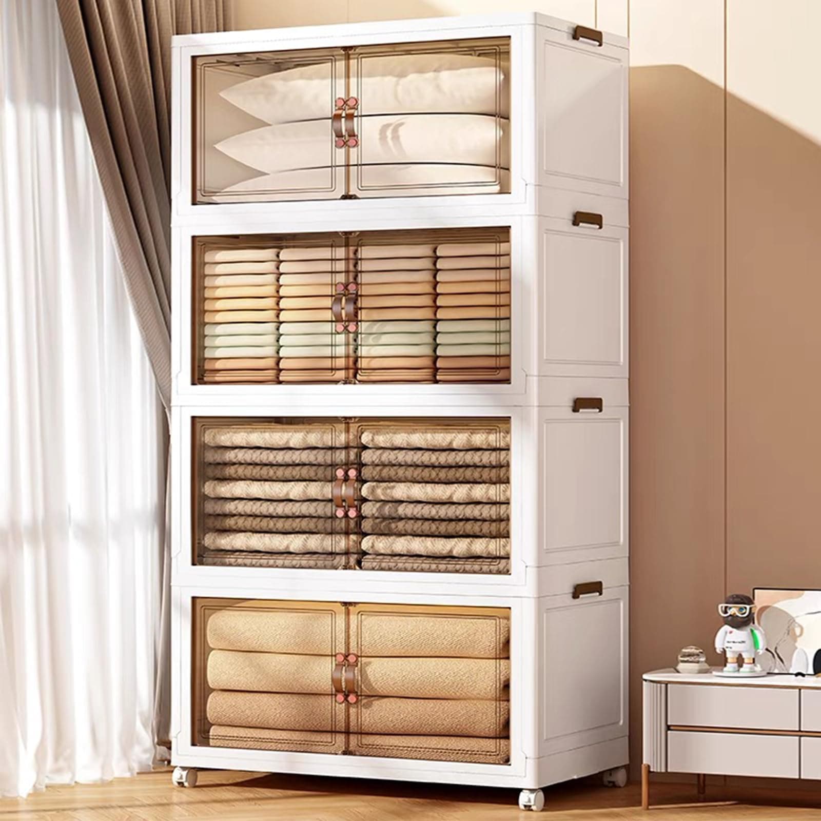 90GAL/360QT Storage Bins with Lid, Large Stackable Storage Bins with Wheels,Collapsible Storage Bins with lids,Closet Organizer and Storage, Foldable Plastic Storage Cabinets for Home Office Dorm