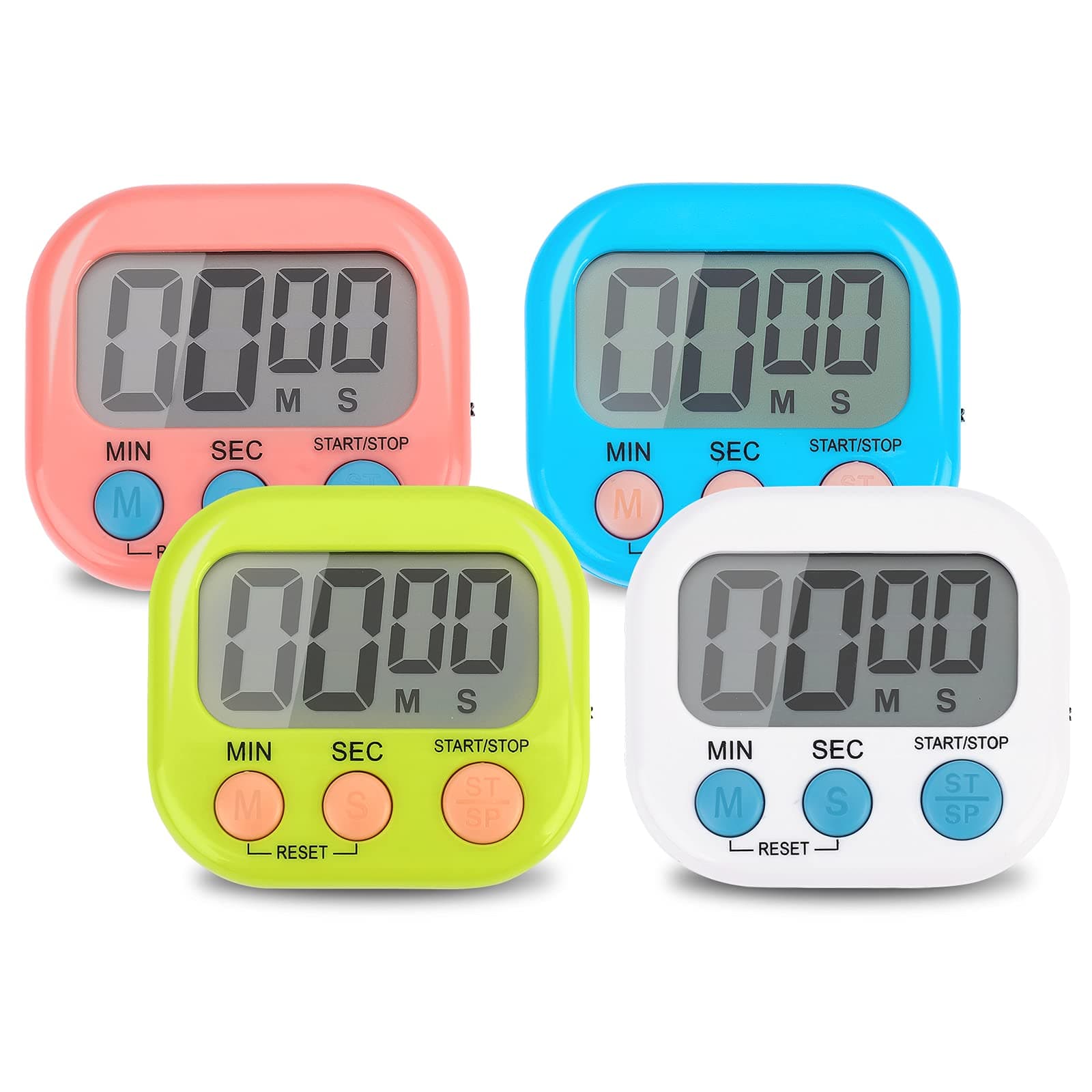 CHEMEILAI 4-Piece Multi-Function Electronic Timer, Kitchen Timer, Learning Management Timer, Suitable for Kitchen, Study, Work, Exercise Training, Outdoor Activities(not Including Battery).