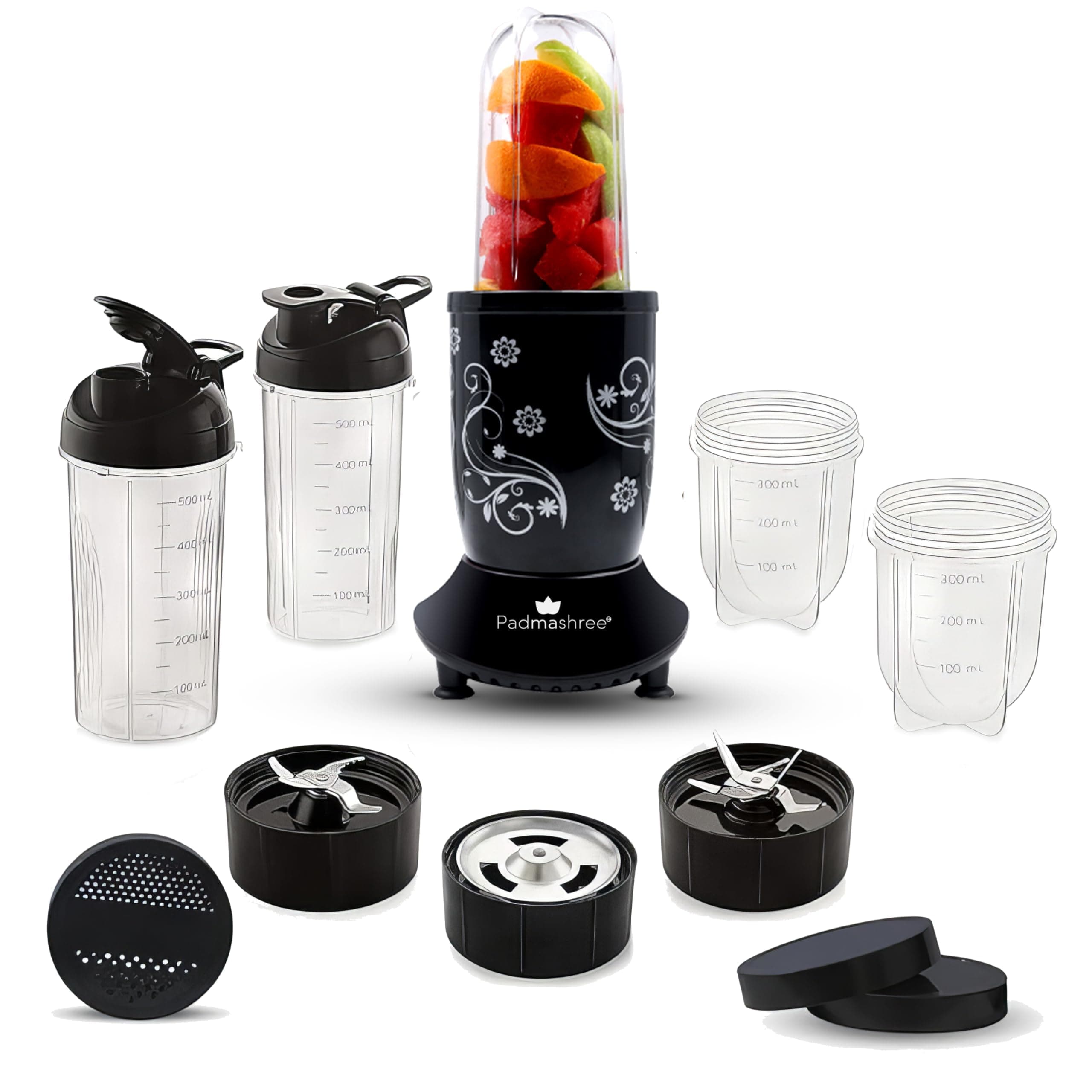 Nutri Blender Bullet Mixer Grinder Juicer 600 Watts| Multi-Functional 5 Jars With 3 Blades| 20000 RPM Full Copper Motor | 5 Storage Jar for Smoothies Coffee Soup | 2-Year Warranty | Black