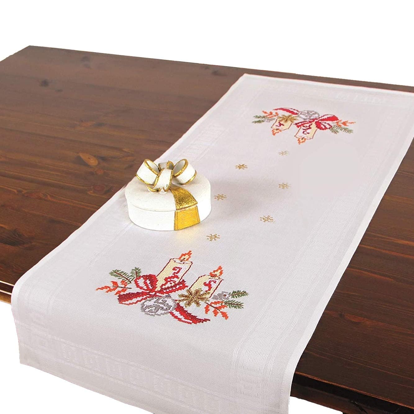 Embroidery Kit Christmas Candles, Complete Table Runner Set, Needlework Embroidery kit for Adults, Christmas Cross Stitch Embroidery