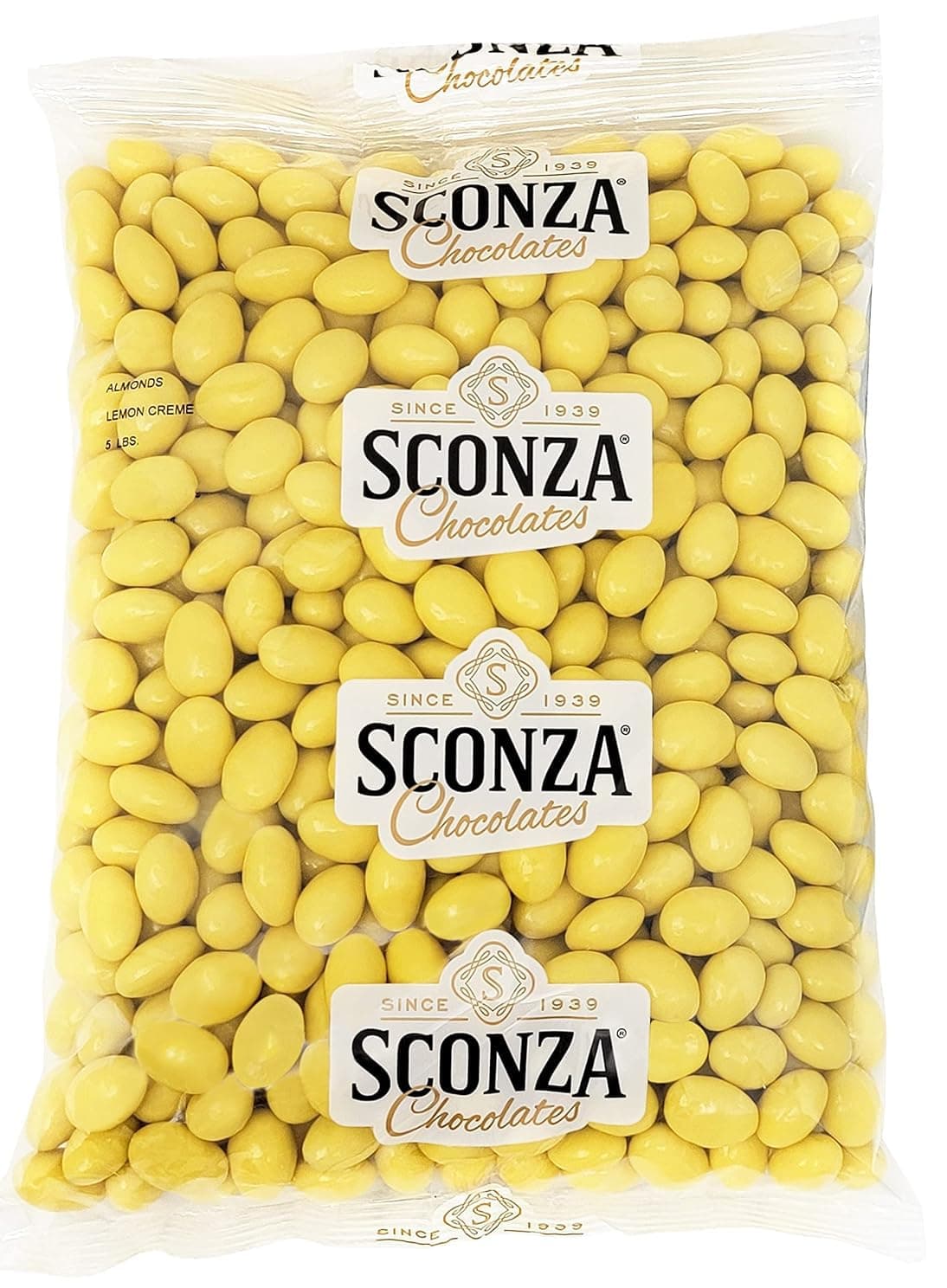 Nutic Lemoncello Chocolate Covered Almonds | 5 Lb Bulk Bag | - By Sconza - Roasted Almond Covered in White Chocolate and Lemon Creme Candy
