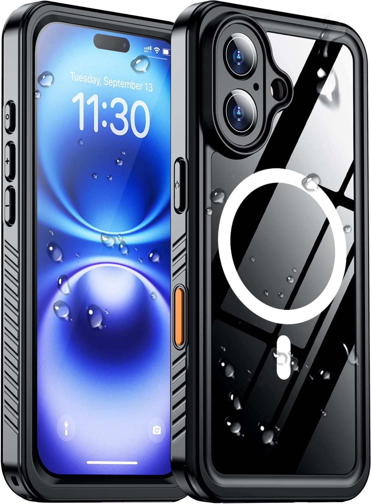 Temdan Compatible with iPhone 16 Case Waterproof, Compatible with MagSafe Built-in Screen & Camera Protector IP68 Underwater Full Body 16FT Military Dropproof Shockproof Phone Case 6.1"-Black