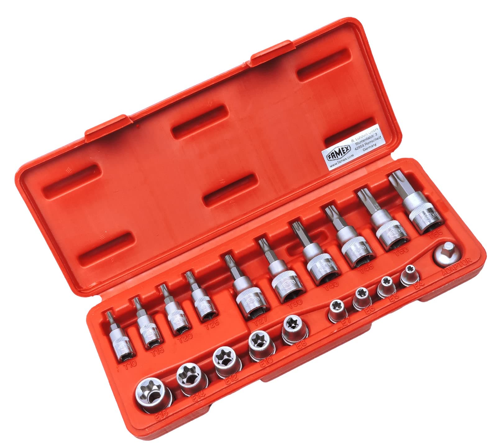 FAMEX Tools 10520 20 Piece Bit Socket and Socket Set for Torx, 3/8- 1/4 Inch Drive