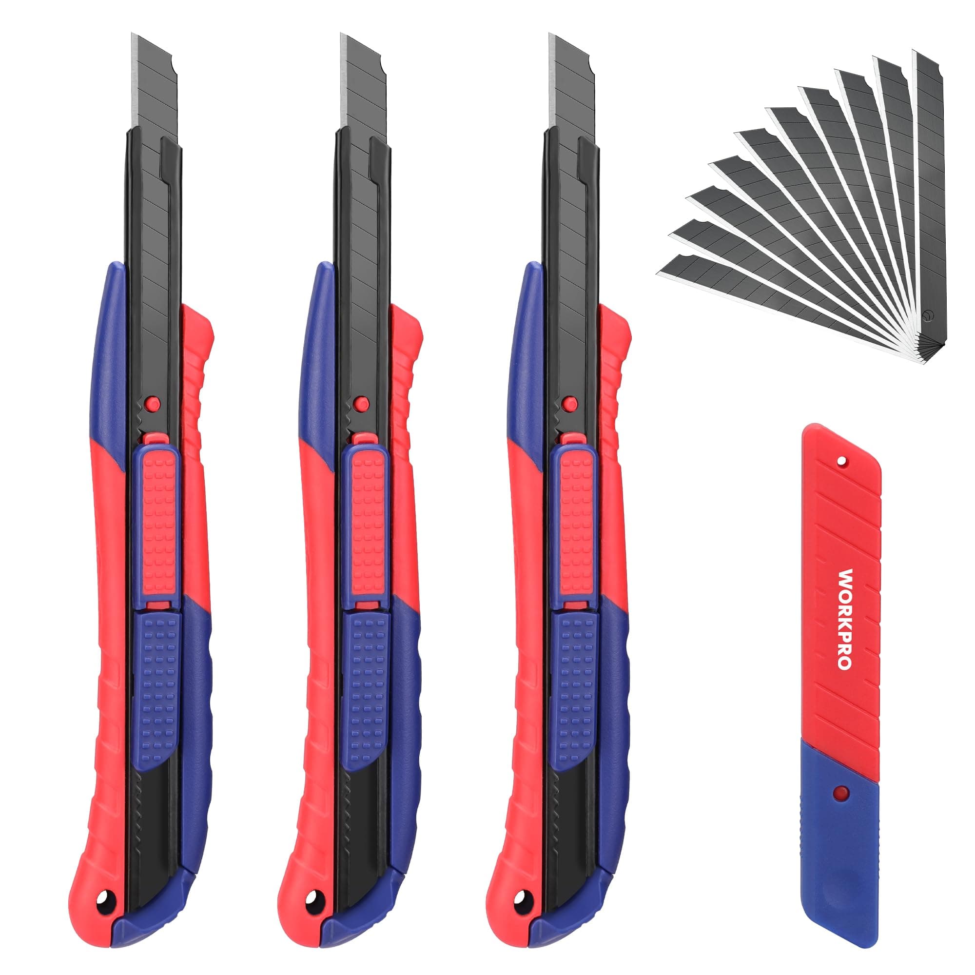 2-In-1 Safety Utility Knife Retractable Snap-off blade, Metal Box Cutter Set, Razor Knife Exacto Craft Knives, with 10 Extra 9mm Blades, Pack of 3