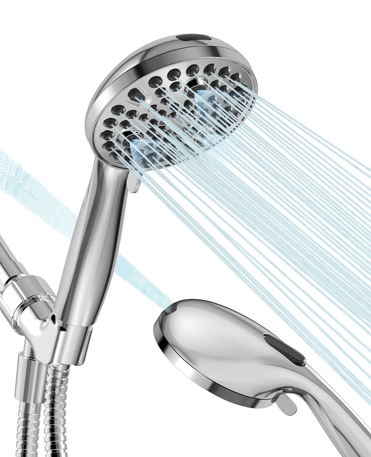 High Pressure Handheld Shower Head Set, 10 Settings Handheld Showerhead with Built-in Power Wash, Extra Long 71-inch Stainless Steel Hose and Adjustable Shower Bracket
