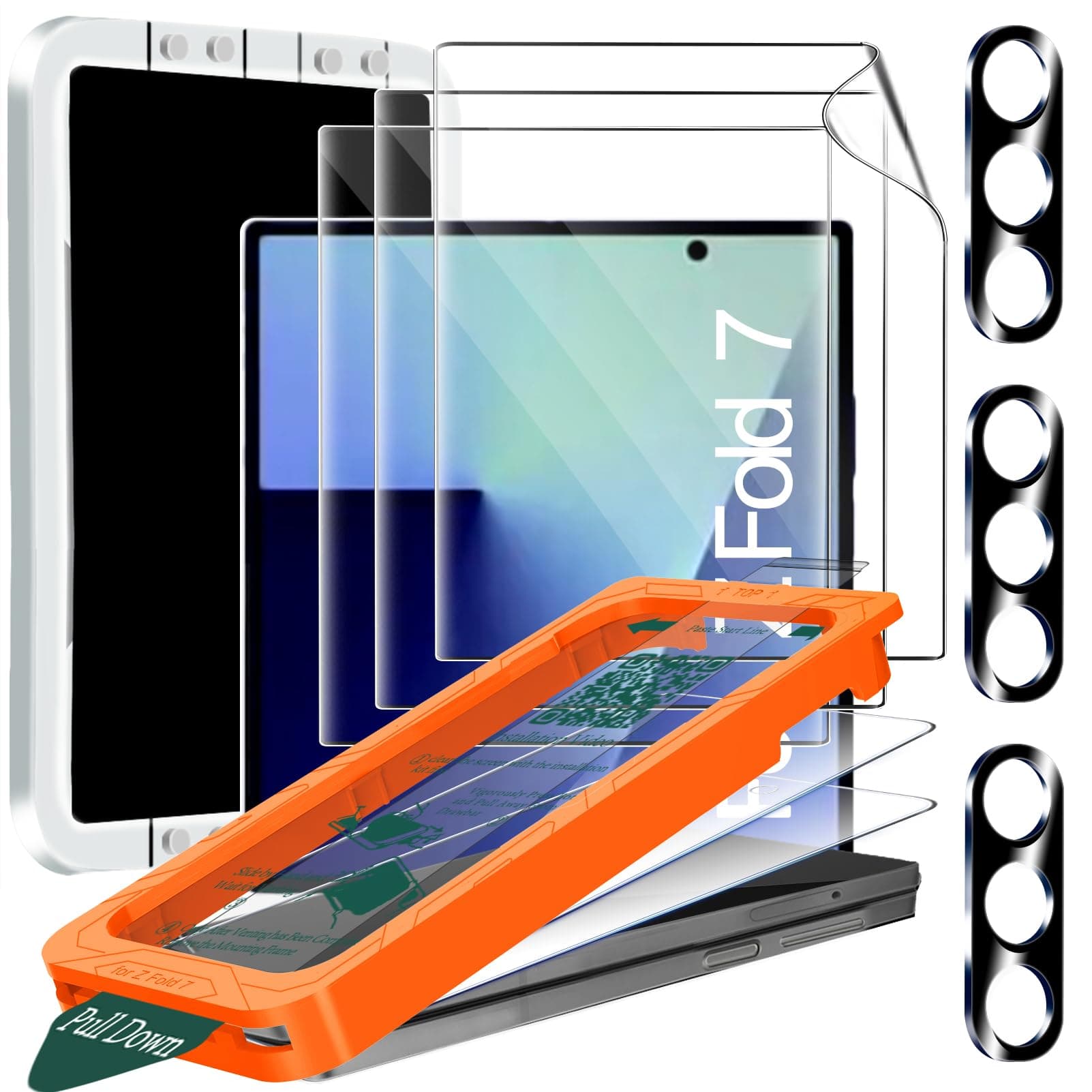 [Auto-Dust Removal] 3 Pack Screen Protector for Samsung Galaxy Z Fold 7, 3 Inside Flexible Film + 3 Front Tempered Glass + 3 Camera Lens Protector Accessories, Easy Installation