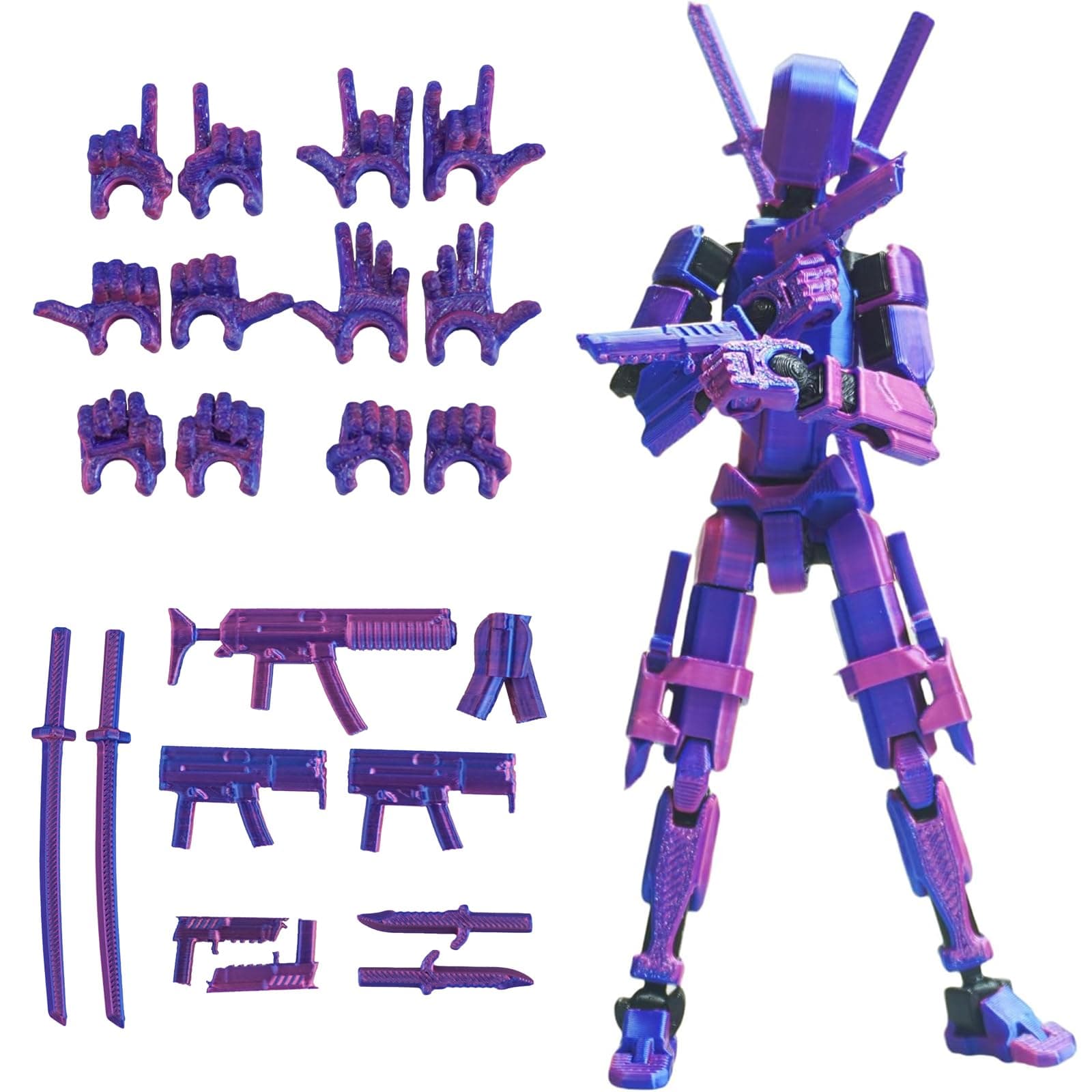 Pre-Assembly 3D Printed 5.54'' Stick Robo 13 Action Figure, Multi-Jointed Tian13, Articulated T13 Desktop Decoration,12 in 1 d13 Accessories Best Birthday Festival Gift (Blue red)