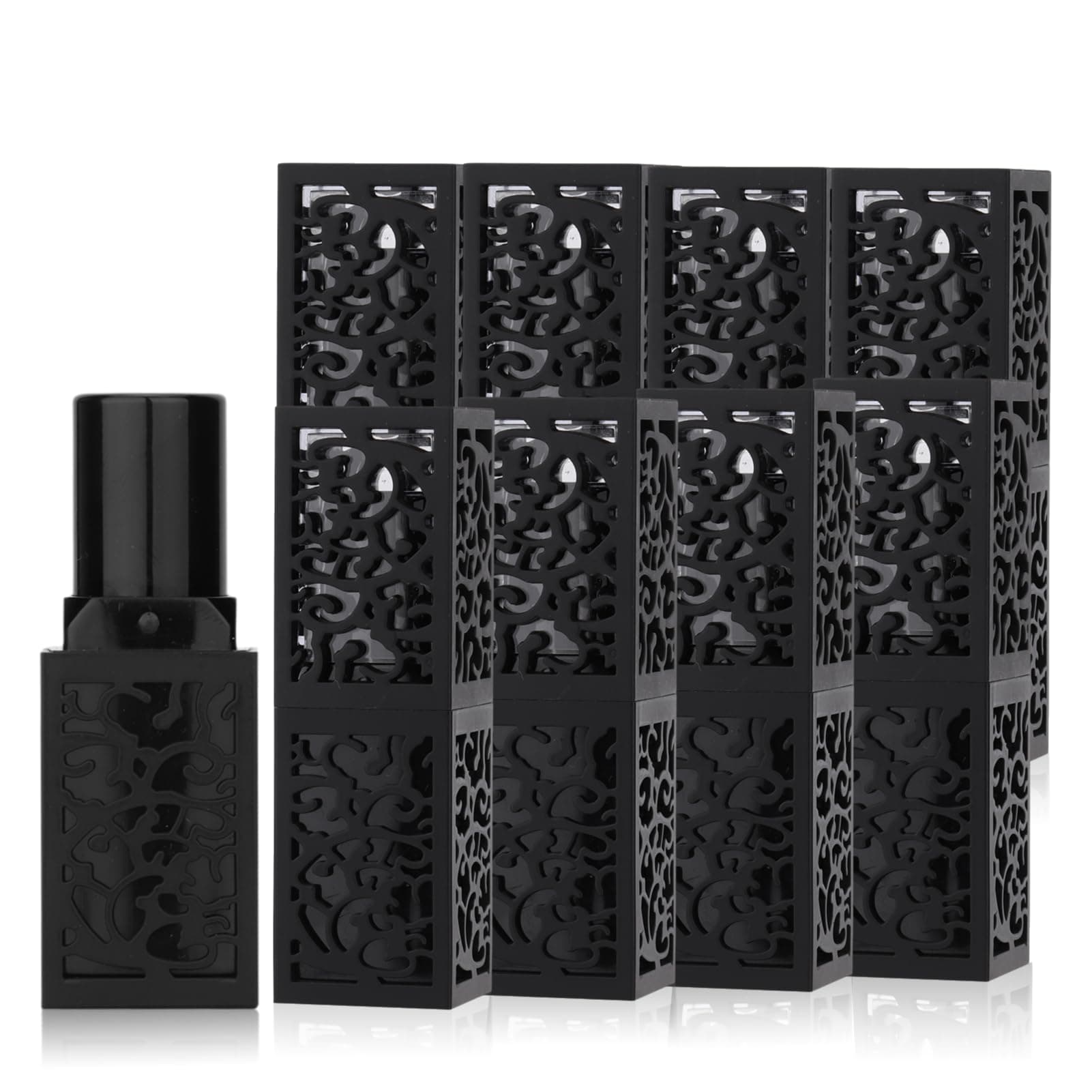 10 Pack Empty Lipstick Tubes 12.1mm, Refillable Lipstick Container DIY Lip Balm Tube, Black Hollow Lipstick Case for Handmade Cosmetic (01)