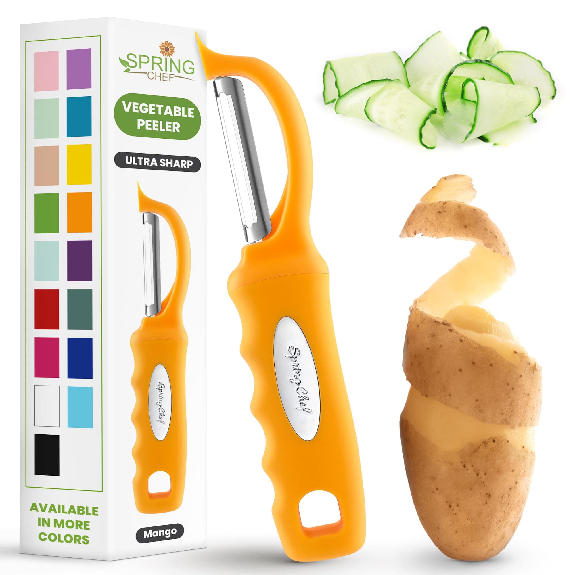 Premium Swivel Vegetable Peeler, Soft Grip Handle and Ultra Sharp Stainless Steel Blades - Perfect Kitchen Peeler For Veggie, Fruit, Potato, Carrot, Apple - Mango