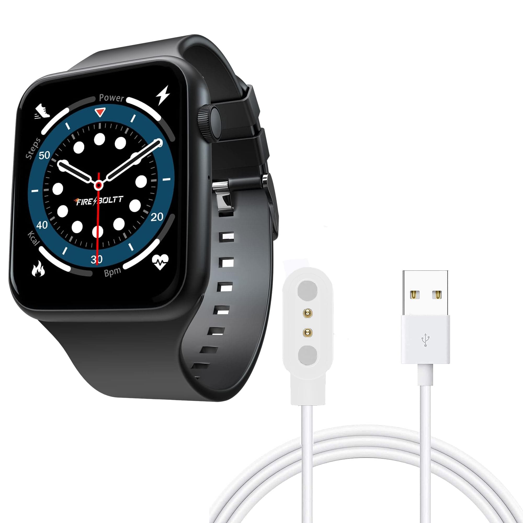 Compatible for Fire-Boltt Ring Bluetooth Calling Smartwatch 1.7" Charger, 2 Pin Magnetic USB Replacement Charging Compatible with Fire-Boltt RING 3 Smartwatch 1.7 Inches-BSW005 (White)