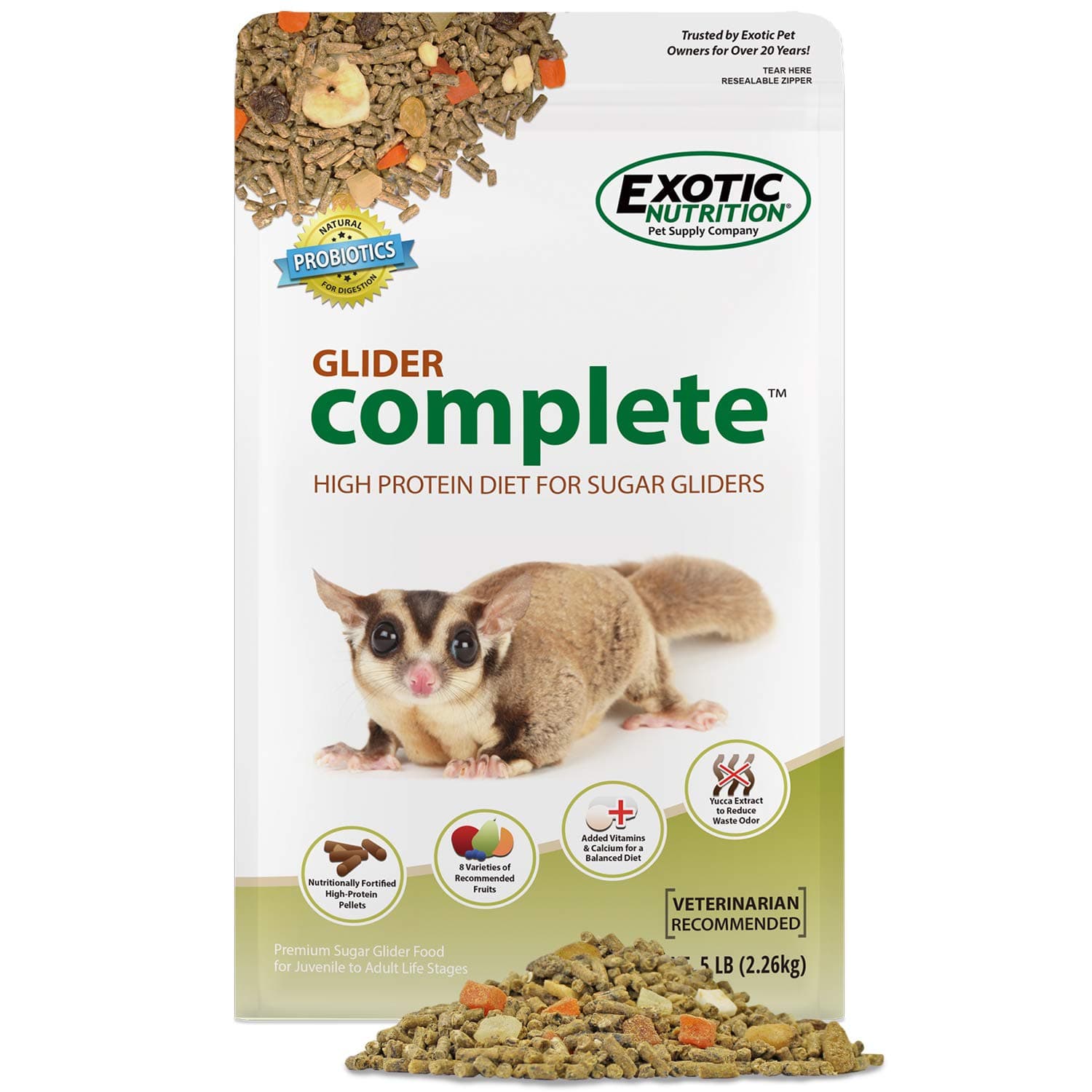 Glider Complete 5 lb | Natural Fruit Bits | Sugar Glider Food