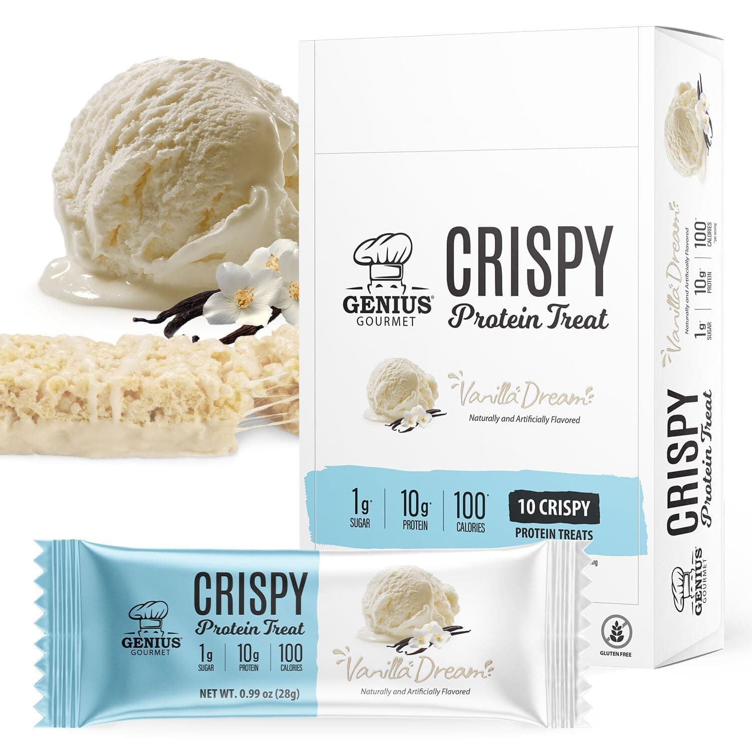 Genius Gourmet Crispy Treats Vanilla Dream 10 bars