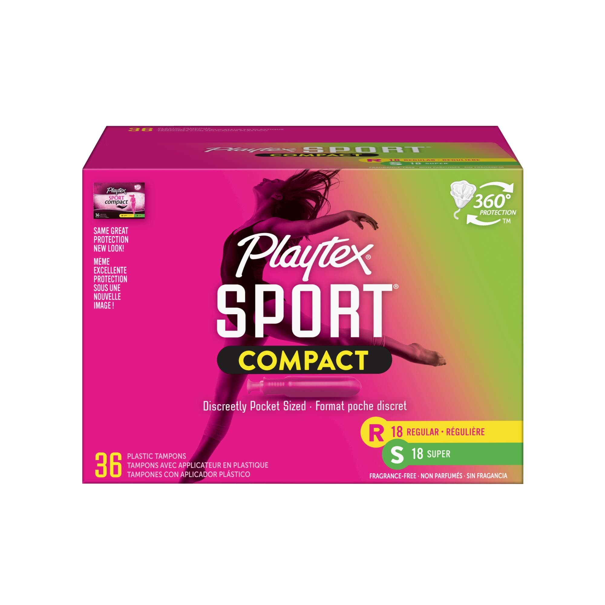 Sport Compact Tampons, Multipack Regular and Super Absorbency, 36 Count (Pack of 1)