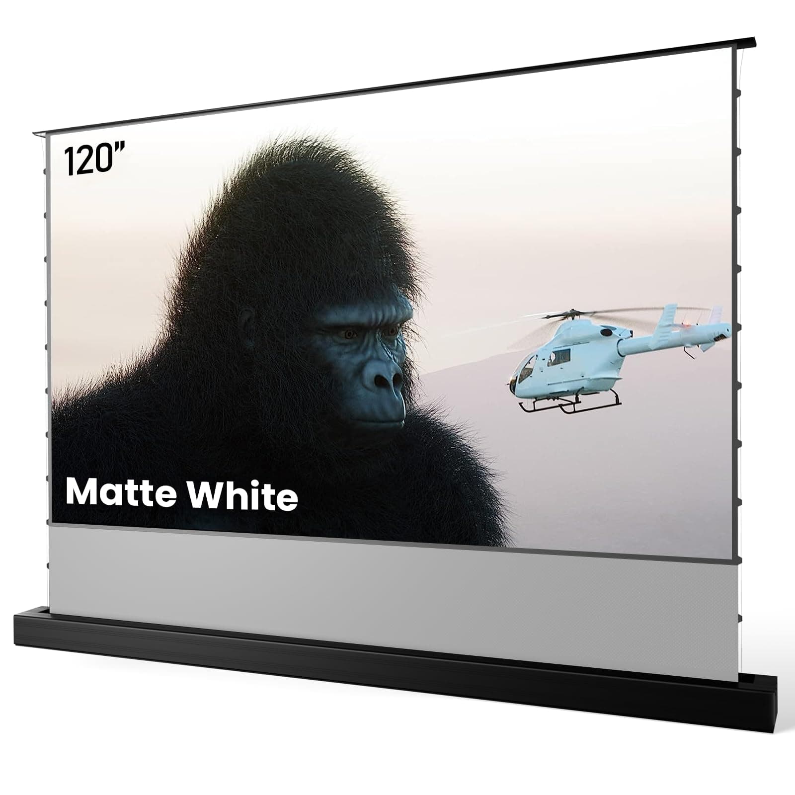 – AWOL VISION 120" Motorized Rising Matte White Projector Screen for Long Short Ultra Short Throw Projector, Floor Stand Indoor Outdoor Theater Screen, 170°+ Viewable 4K/8K Ultra HD MW-F220