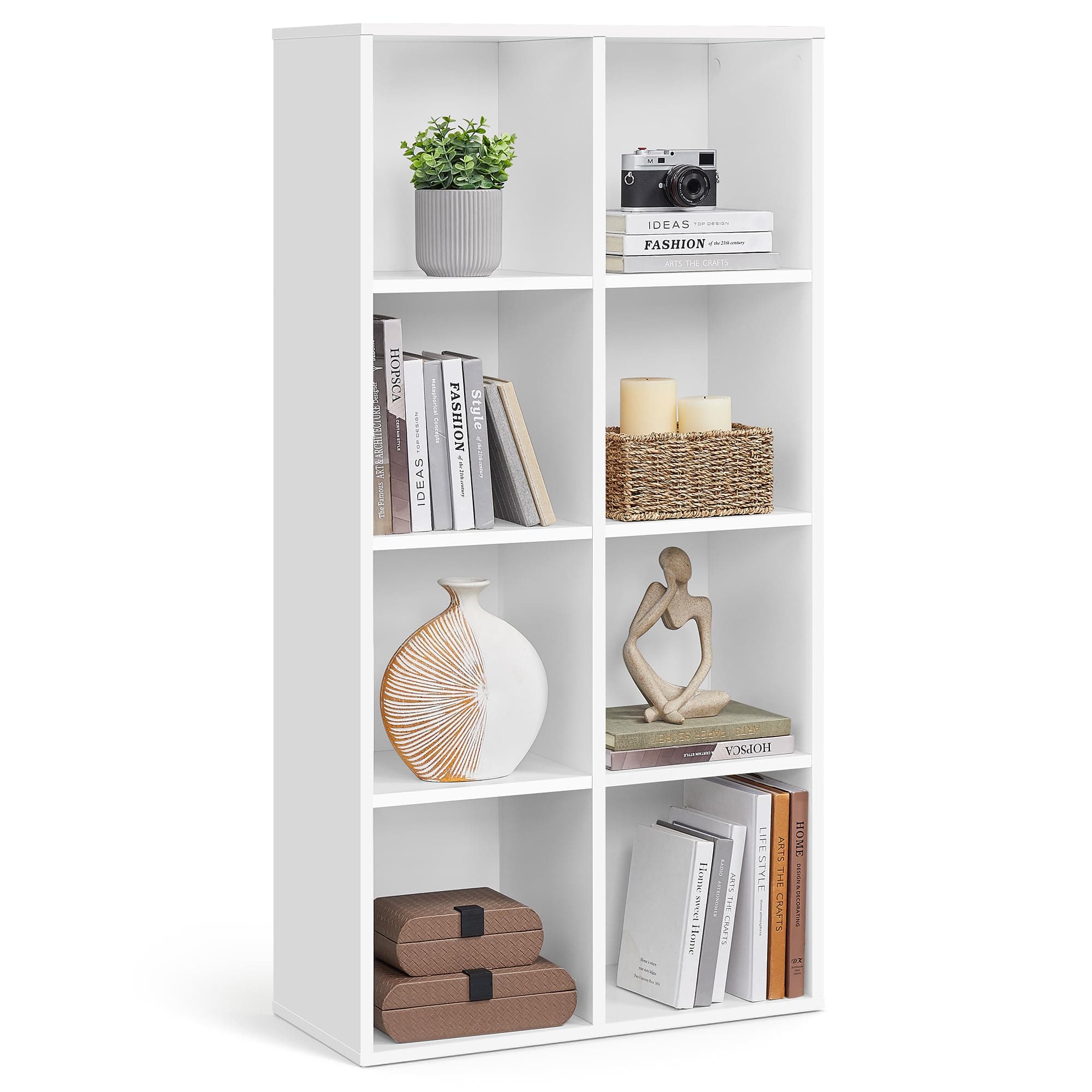 VASAGLE 8-Cube Bookcase, Storage Unit, Display Rack for Trinkets, Souvenirs, Potted Plants, for Study Room, Office, Living Room, 30 x 65.5 x 129.5 cm, White LBC24WT