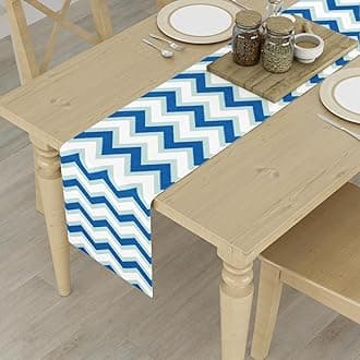 HOMEMONDE Center Table Runner 33 x 152 CM Printed Dining Room Table 4 Seater Decoration, 13 x 60 Inch - Aqua Blue Chevron