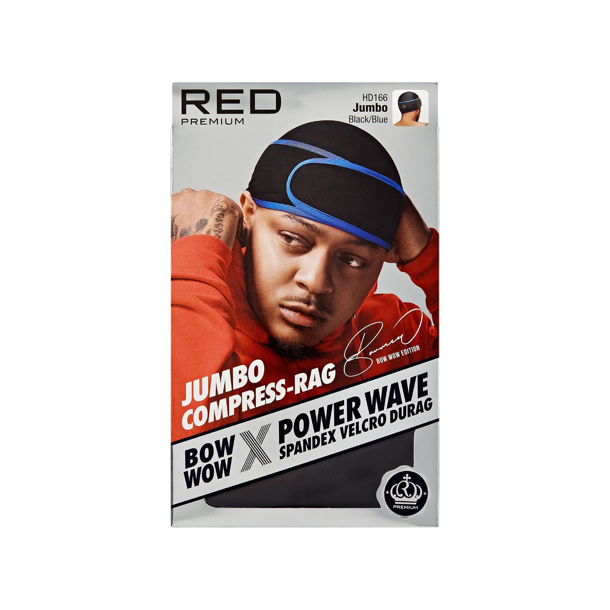 Red by Kiss Red Premium Bow Wow Power Wave Compression Durag (Jumbo Spandex - Black/Blue)