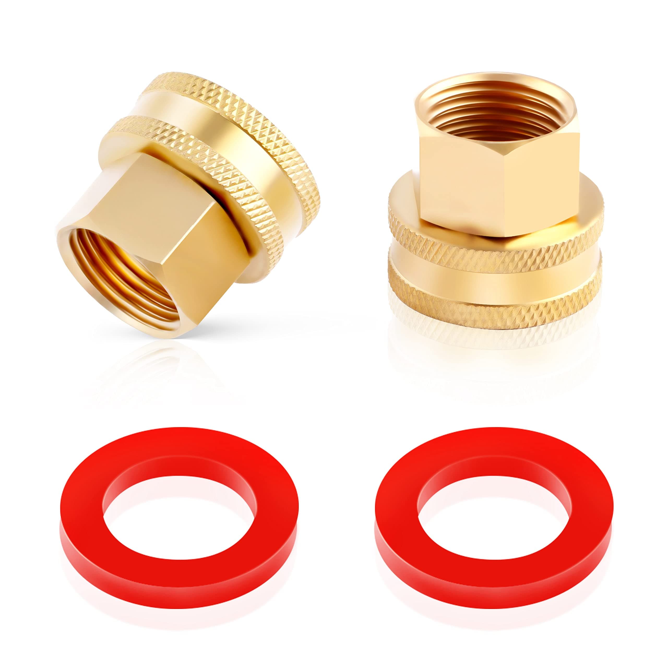 2 Pack Lead-Free Brass Garden Hose Threaded 3/4" GHT to 1/2 NPT Fitting Connect, Green Thumb Quick Swivel Connector Adapter, Double Female Thread 3/4" x 1/2" NPT Pipe