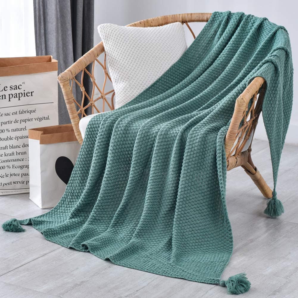 Knitted Sofa Bed Throw Blanket, Cotton Bedspread Blanket Super Soft Cozy Warm Throw for Couch Chair Bed-green 110x150cm(43x59inch)