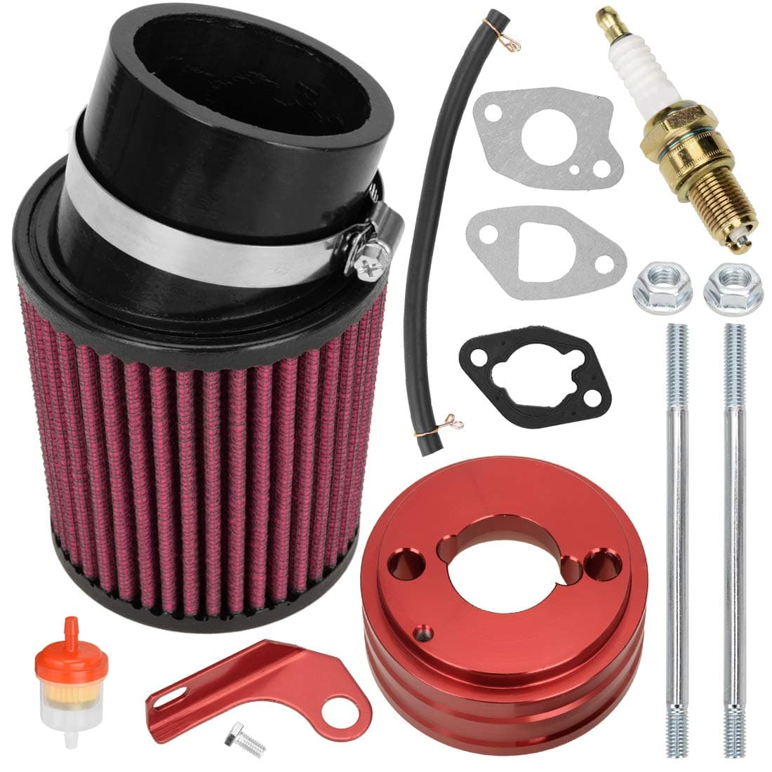 FVRITO High Performance Upgraded Air Filter adapter Intake Spark Plug Kit for Predator 212cc 6.5 Hp Engine Mini Bike Go Kart Racing Red
