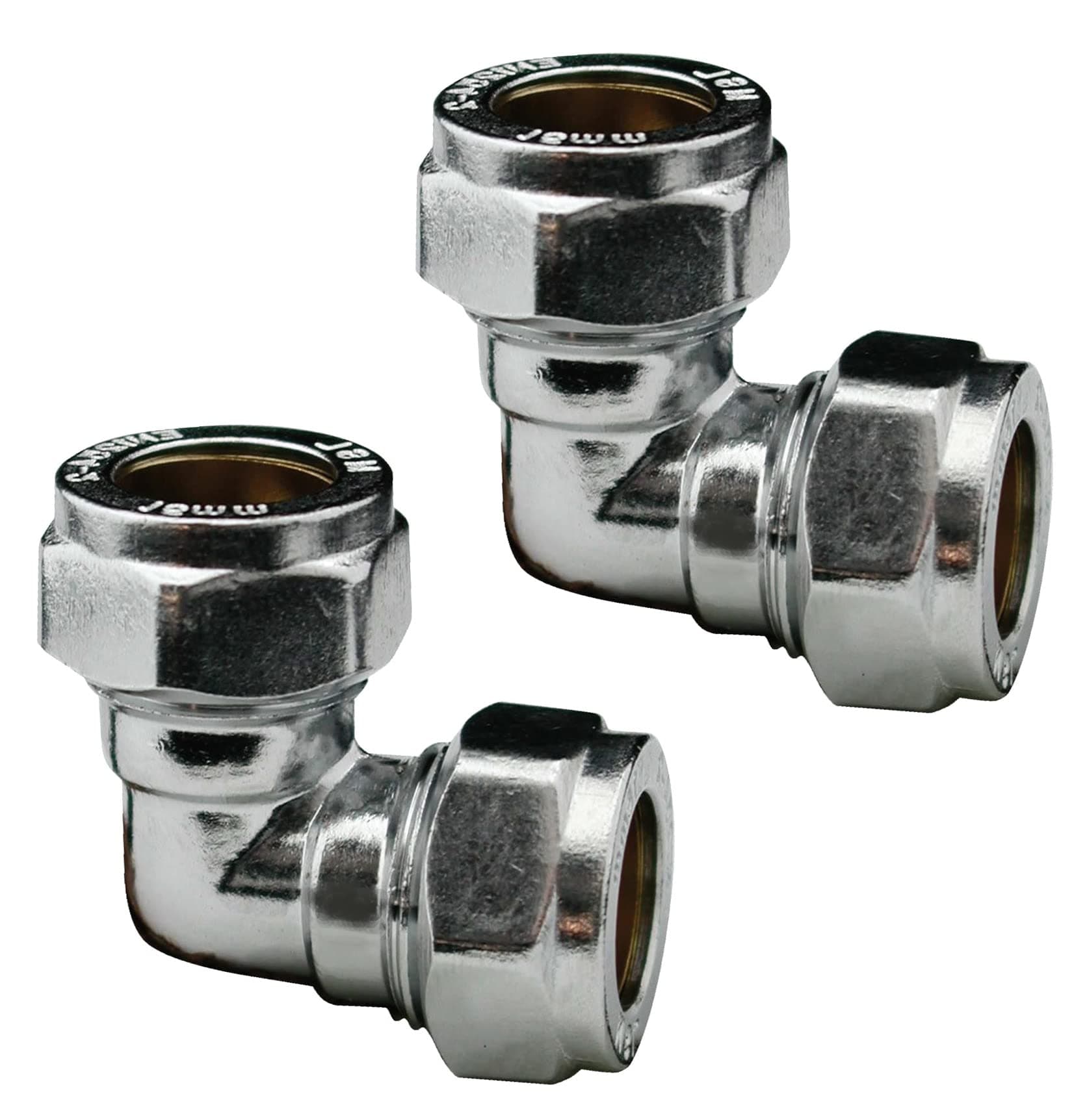 Pipestation 15mm Compression Elbow Connectors (Pack of 2) | Durable Compression Joint Plumbing Fittings for Copper Plumbing Pipe Connectors | 15mm Chrome Compressions Plumbers Pipe Fitting
