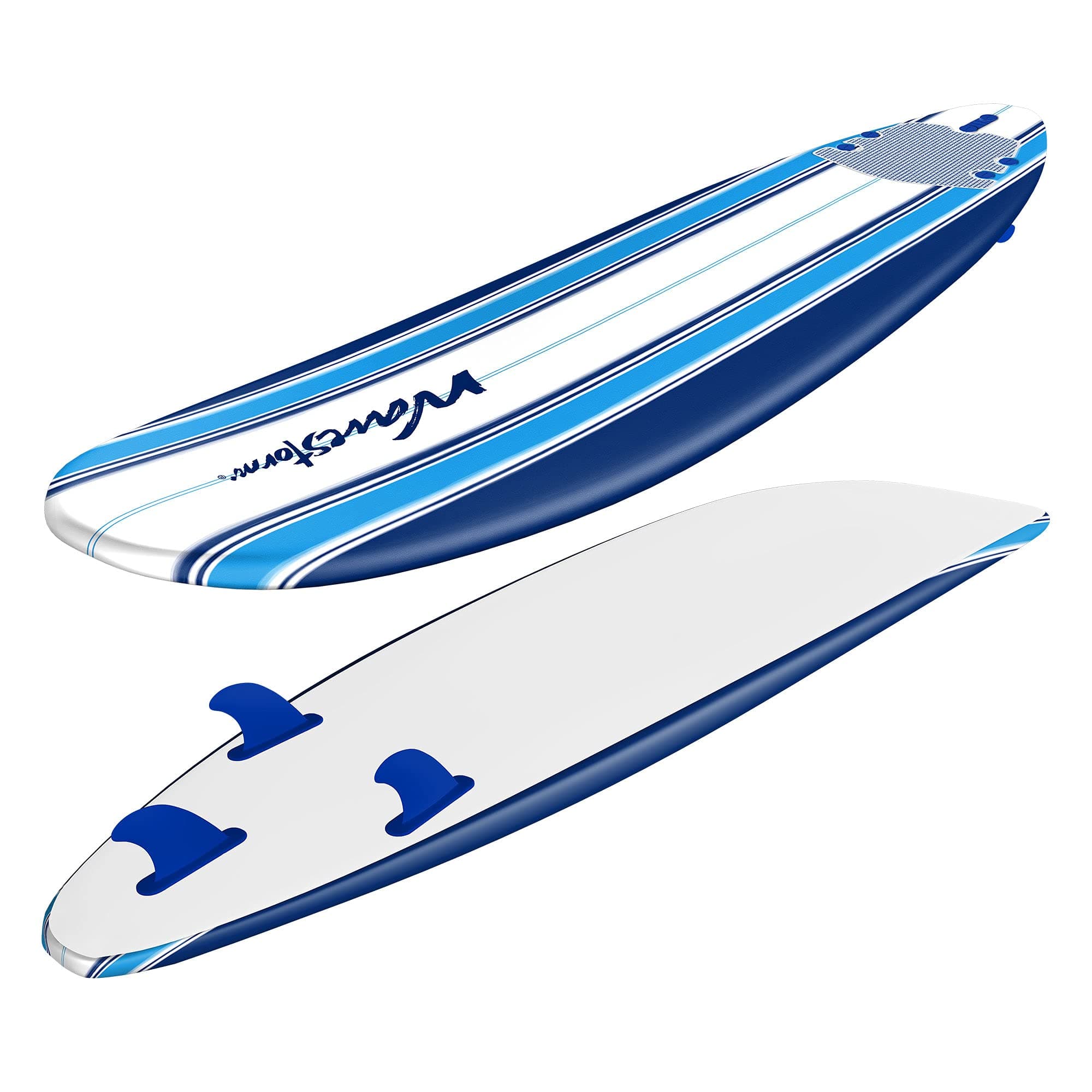 Wave Storm - Classic Soft Top Foam 8' Surfboard for Beginners and All Surfing Levels Complete Set Includes Leash and Multiple Fins Heat Laminated, Blue Pinline