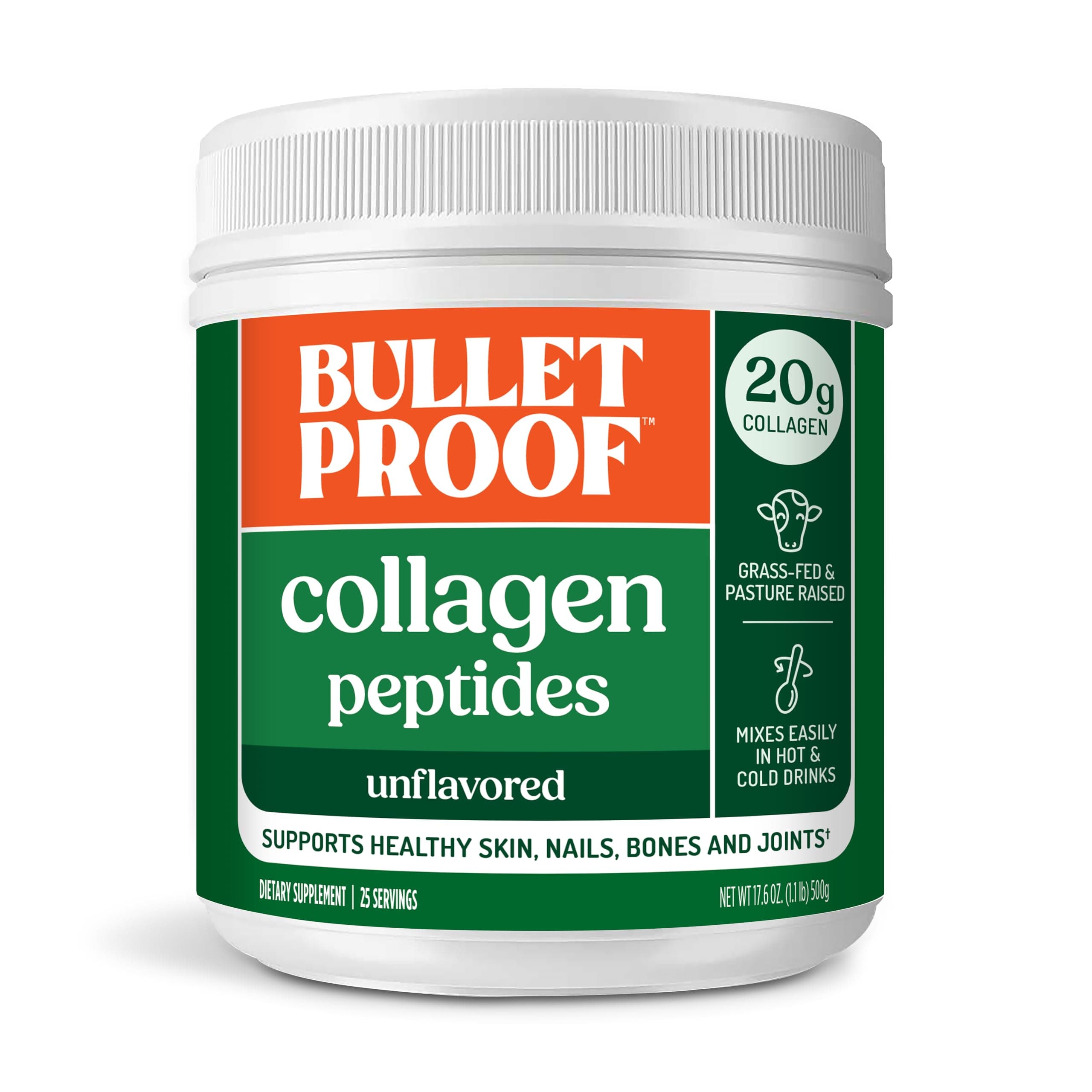 Unflavored Collagen Peptides Powder, 20g Grass-Fed Collagen Protein and Amino Acids for Skin, Bones and Joints, 17.6 Ounces