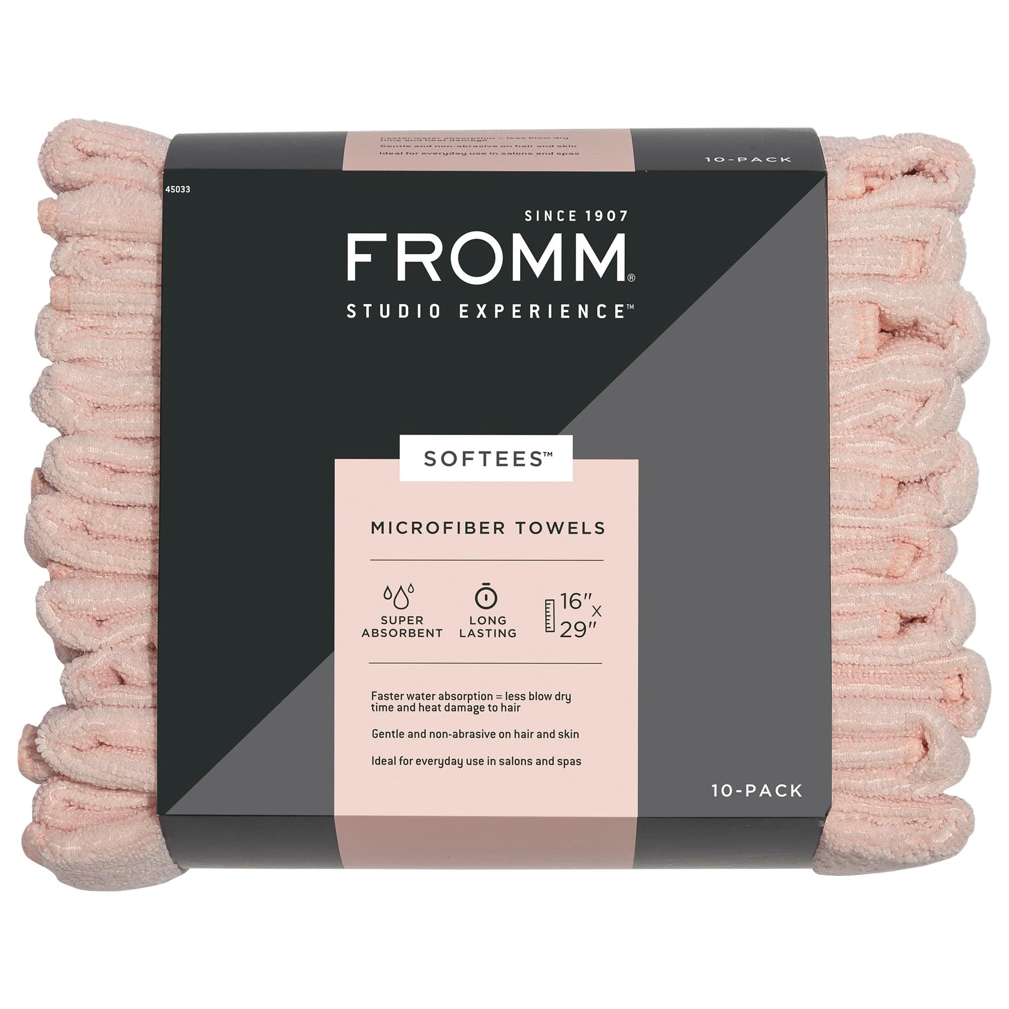 Fromm Softees Microfiber Salon Hair Towels - Fast Drying Towel Use at Home, Spa, Barber - 16" x 29" - Extra Durable and Absorbent - Pink, 45033, 10 Count (pack of 1)