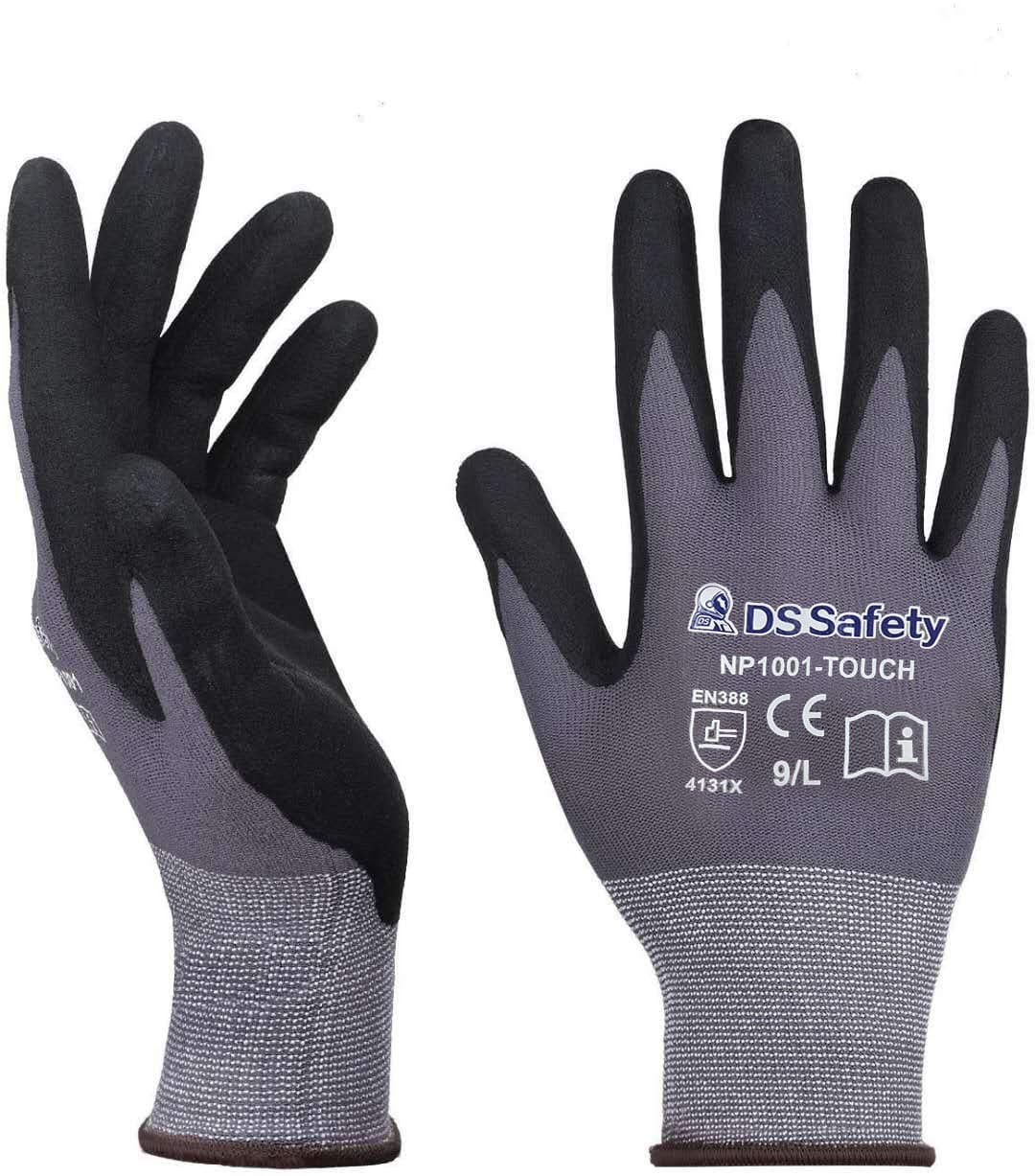 NP1001 Nylon Knit Work Gloves with Micro Foam Technology & Spandex Liner Nitrile Coated Work Gloves,Touch Screen,Men's Thin Working Gloves 3 Pairs(S)