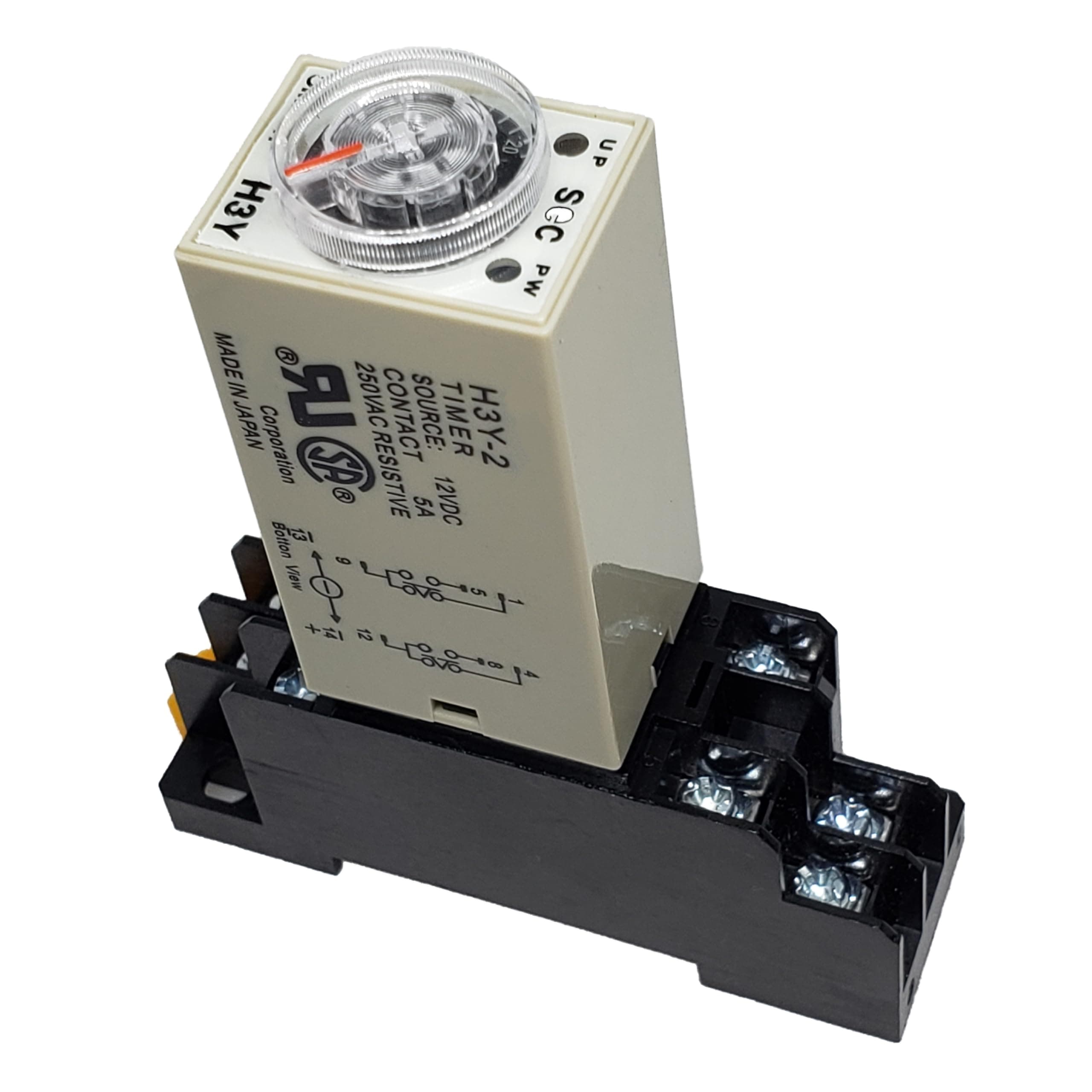 DC12V H3Y-2 Delay Timer Time Relay 0-60S Second & Base Socket DPDT 8-Pin (DC 12V)