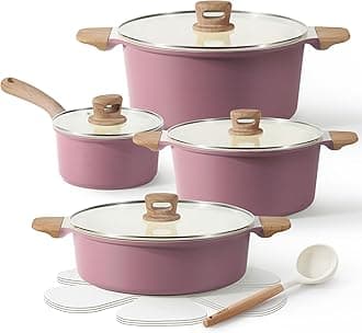 12 Pcs Pots and Pans Set Nonstick, Ceramic Cookware Set, Induction Cookware Non Stick Kitchen Cooking Set with Utensil and Pan Protectors, Purple