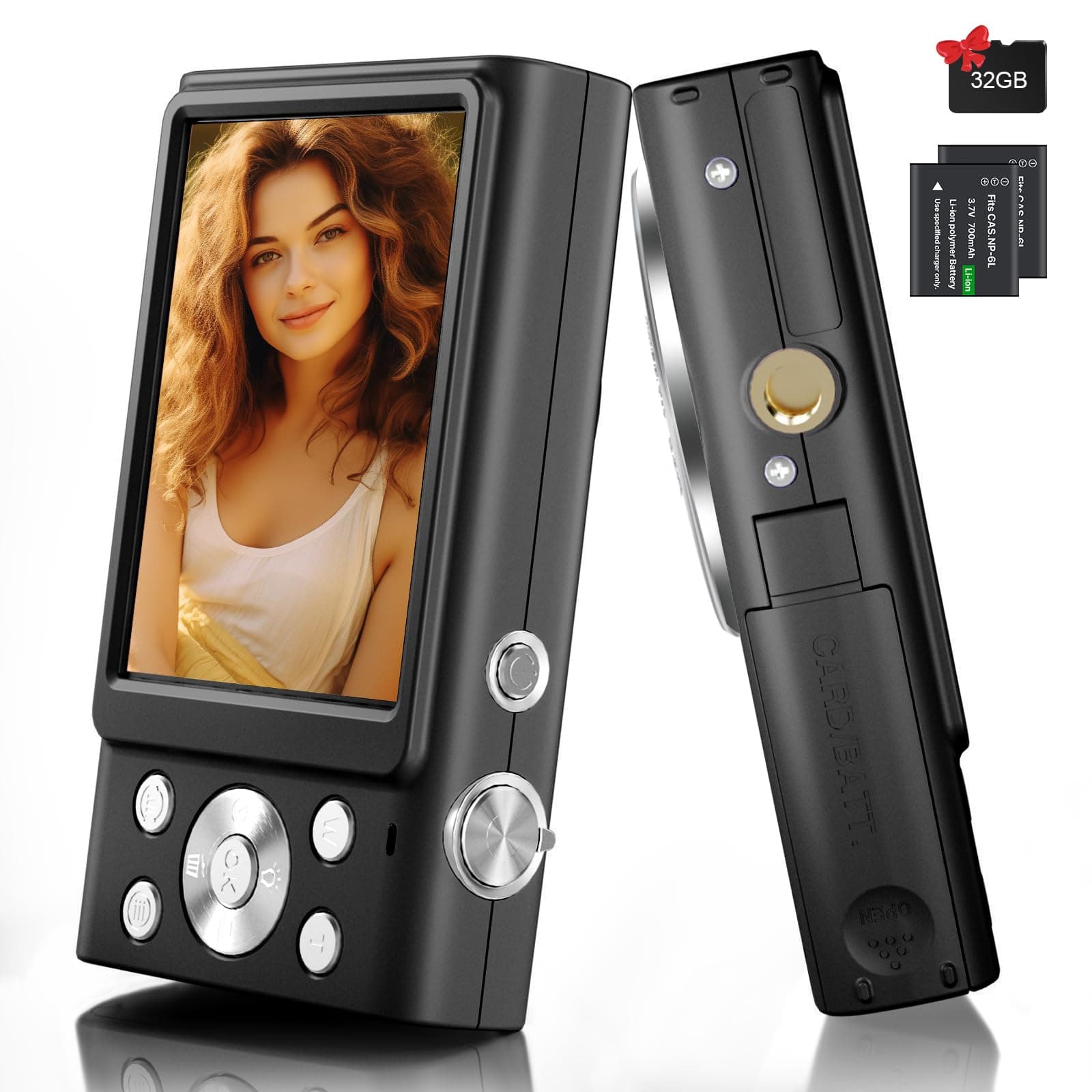 4K Digital Camera, 48MP Autofocus Vlogging Camera for YouTube Compact Camera for Photography with 16X Digital Zoom, 32GB SD Card, 2.8" IPS Screen, 2 Batteries and Battery Charger (Black)