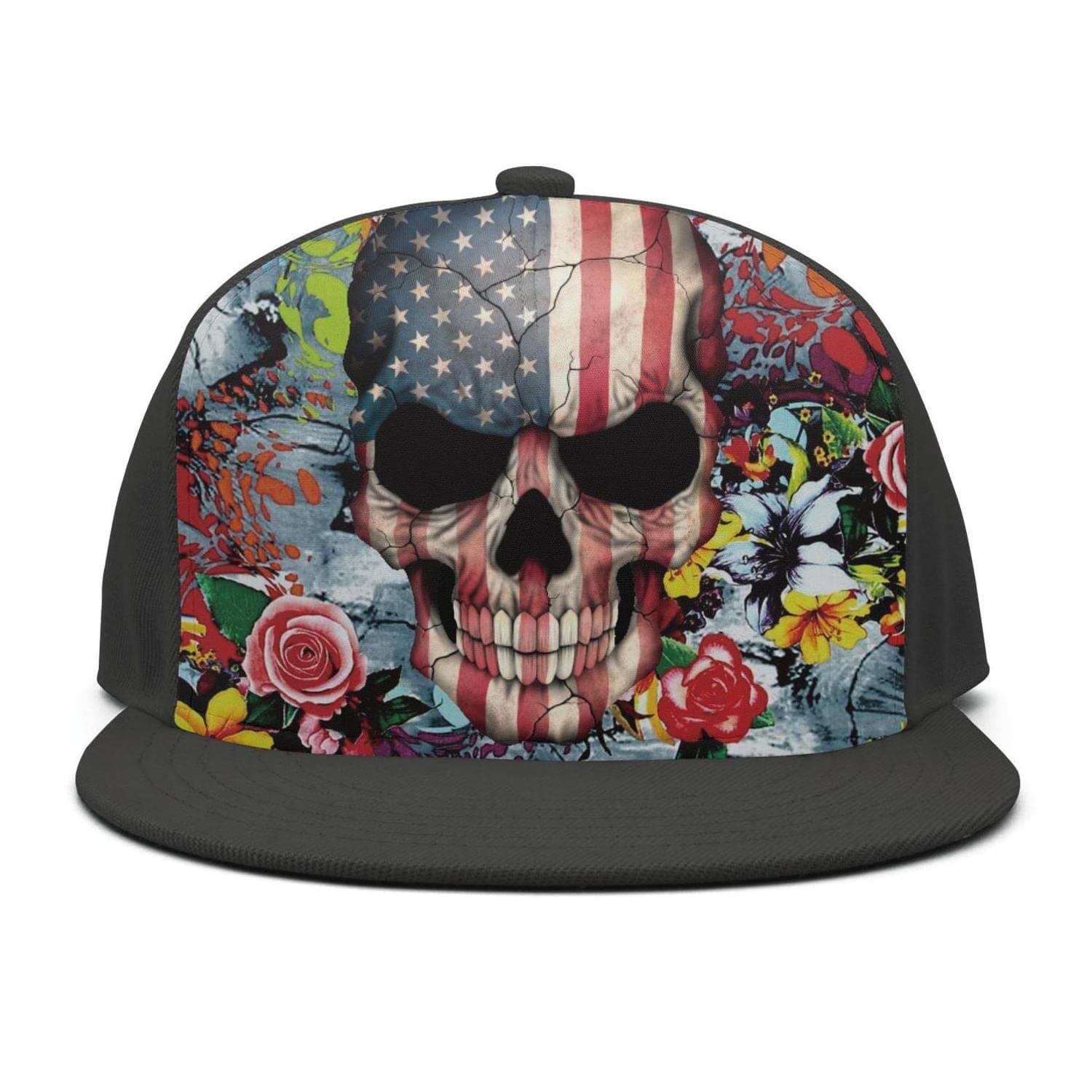 American Skull Cap Fitted Flat Brim Baseball Caps Snapback for Men Women Trucker Hat Black