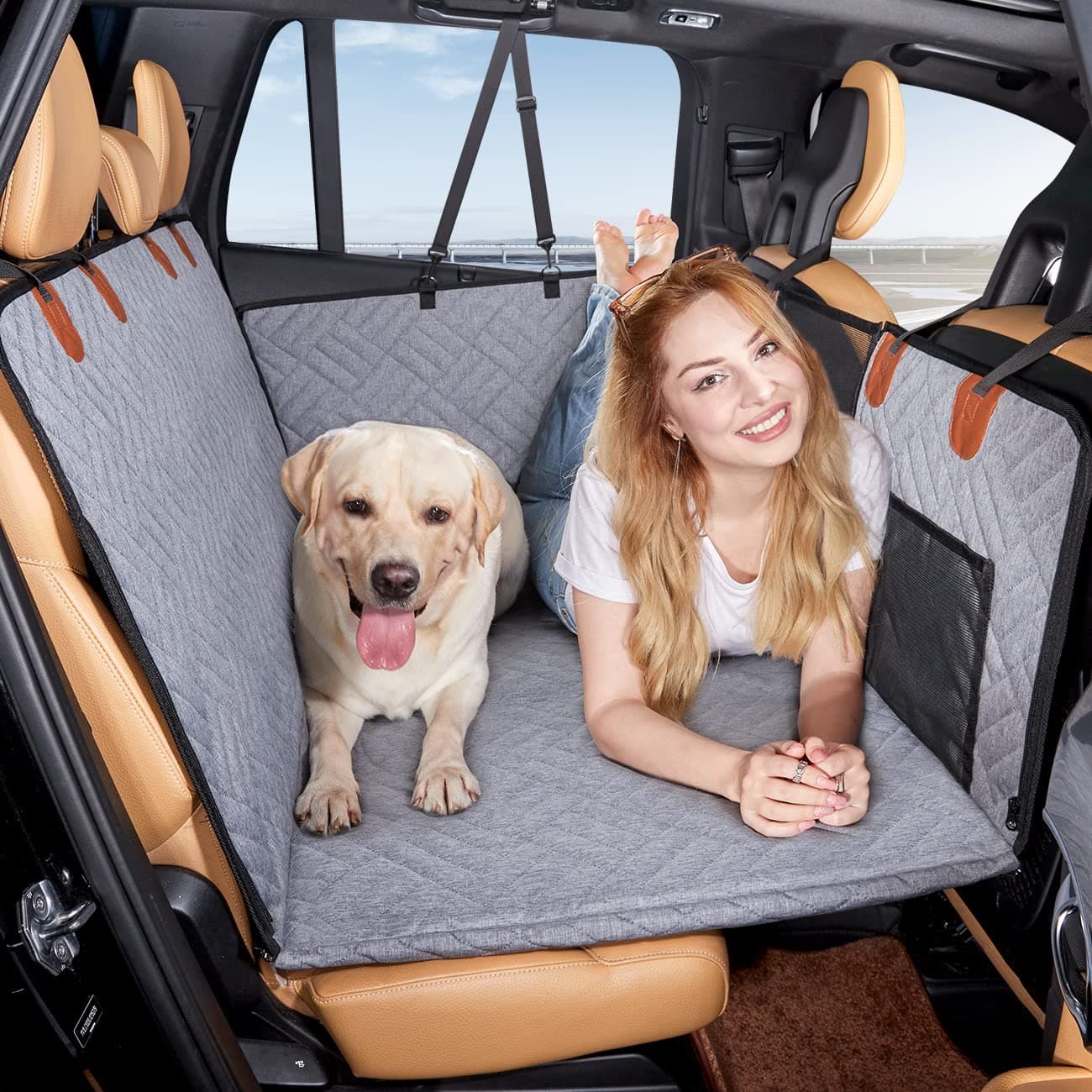 YJGF Back Seat Extender,Dog Seat Cover for Back Seat,Hard Bottom Car Seat Cover for Dogs,Dog Hammock for Car,Back Seat Pet Cover for Dogs(Grey,for Car/SUV/Small Truck)