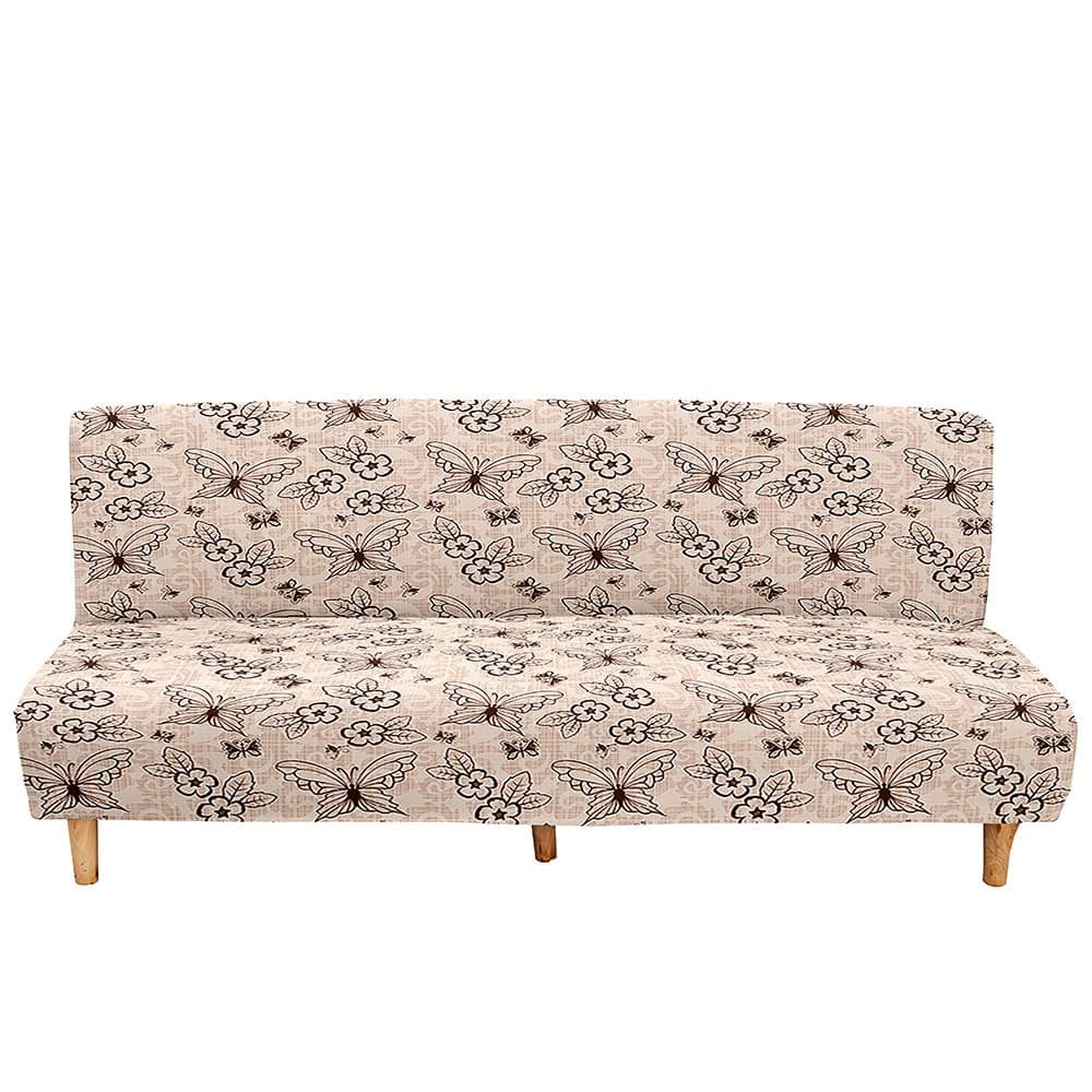Mateju Armless Sofa Bed Cover, Butterfly Pattern Folding Sofa Bed without Armrests, Non Slip Stretch Futon Slipcover Protector for 2-3 Seater, Washable Couch Bed Slipcovers (beige,190-230cm)