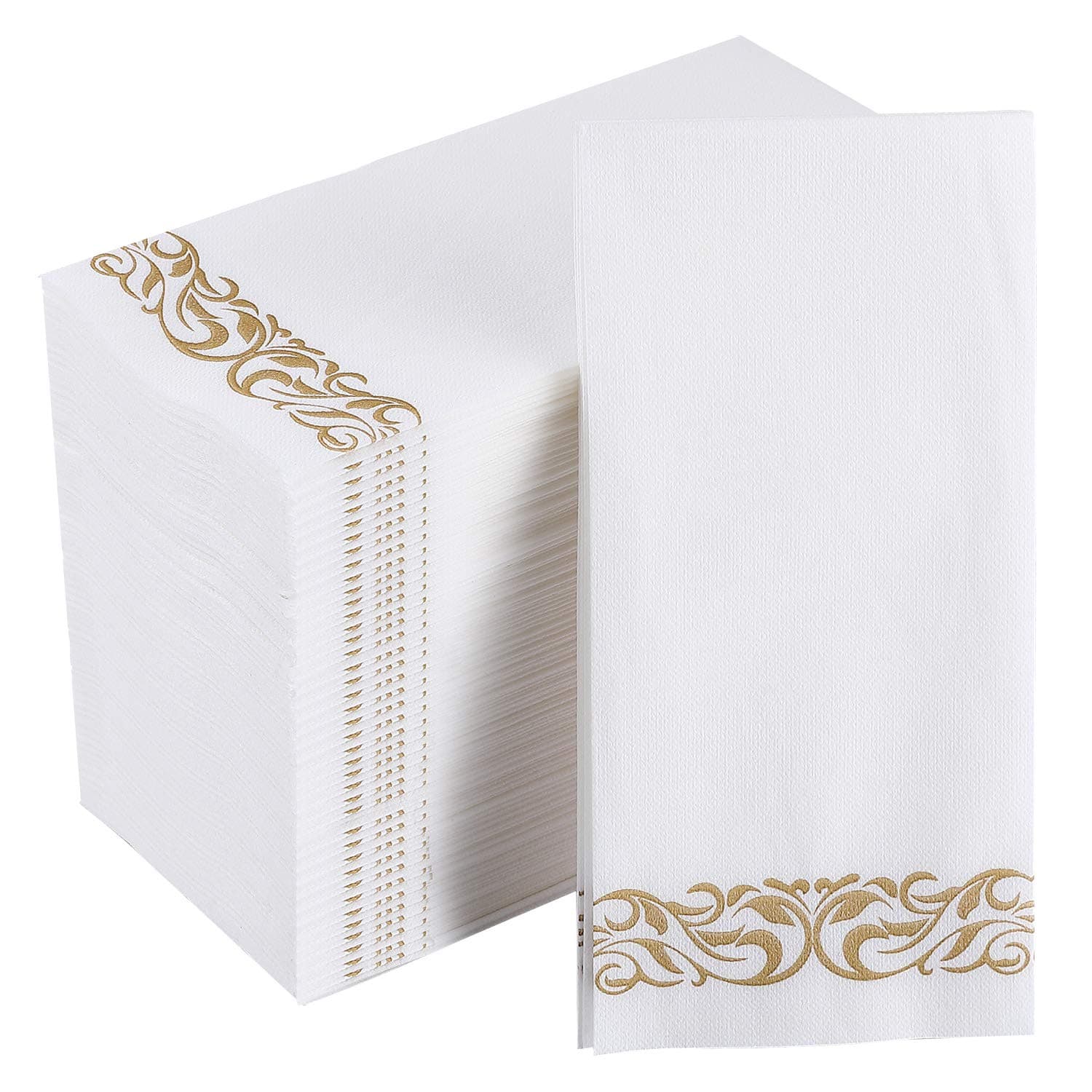 FOCUSLINE 200 Linen Feel Disposable Bathroom Napkins, Soft and Absorbent Paper Guest Towels, Cloth-Like Paper Hand Towels Decorative Napkins for Parties, Weddings, Dinners or Events, Gold, 12" x 17"